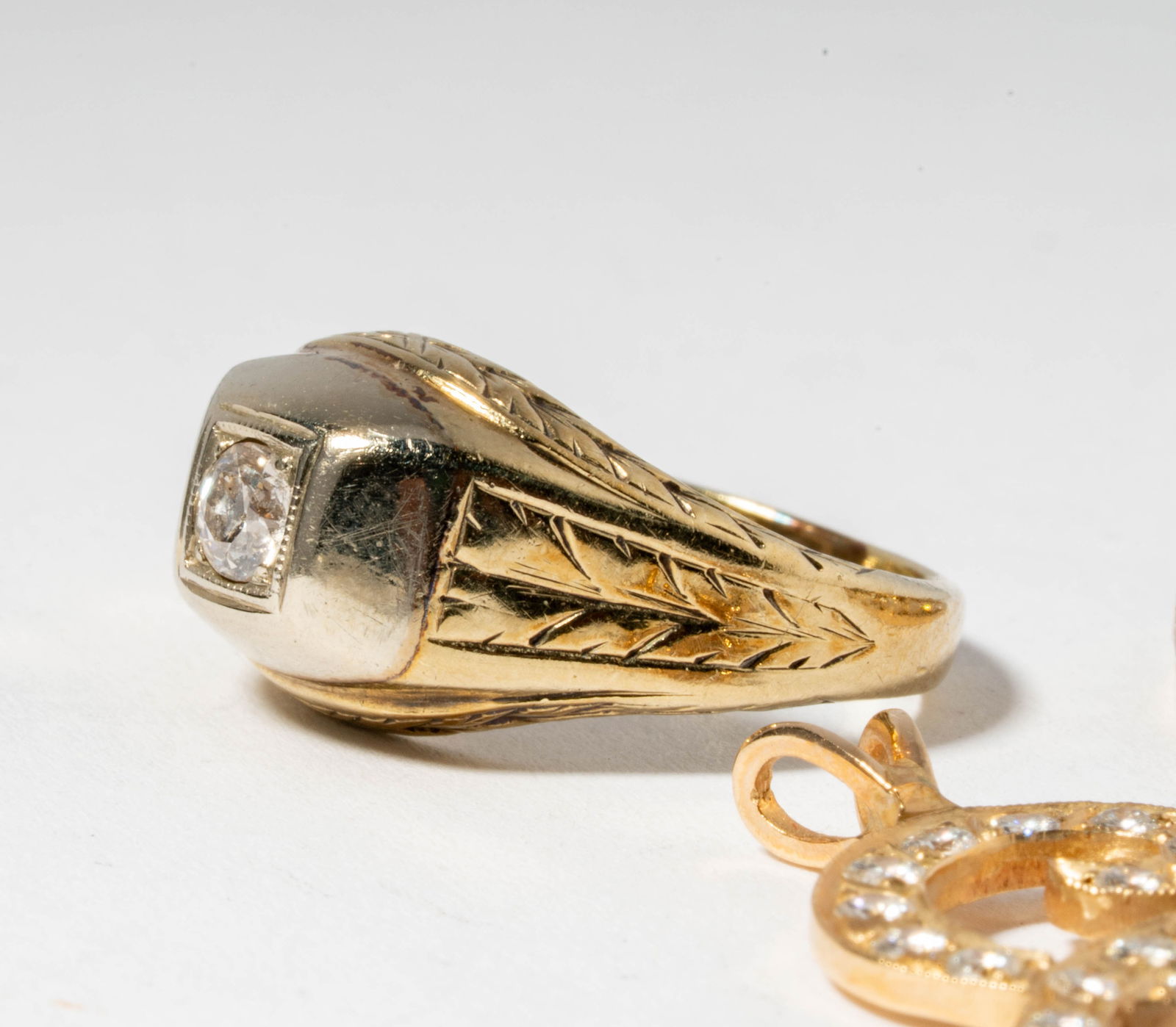 14 Karat Yellow Gold & Diamond, Pendant and Rings - 2