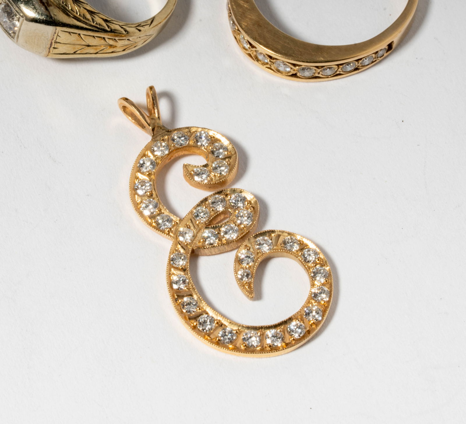 14 Karat Yellow Gold & Diamond, Pendant and Rings - 4