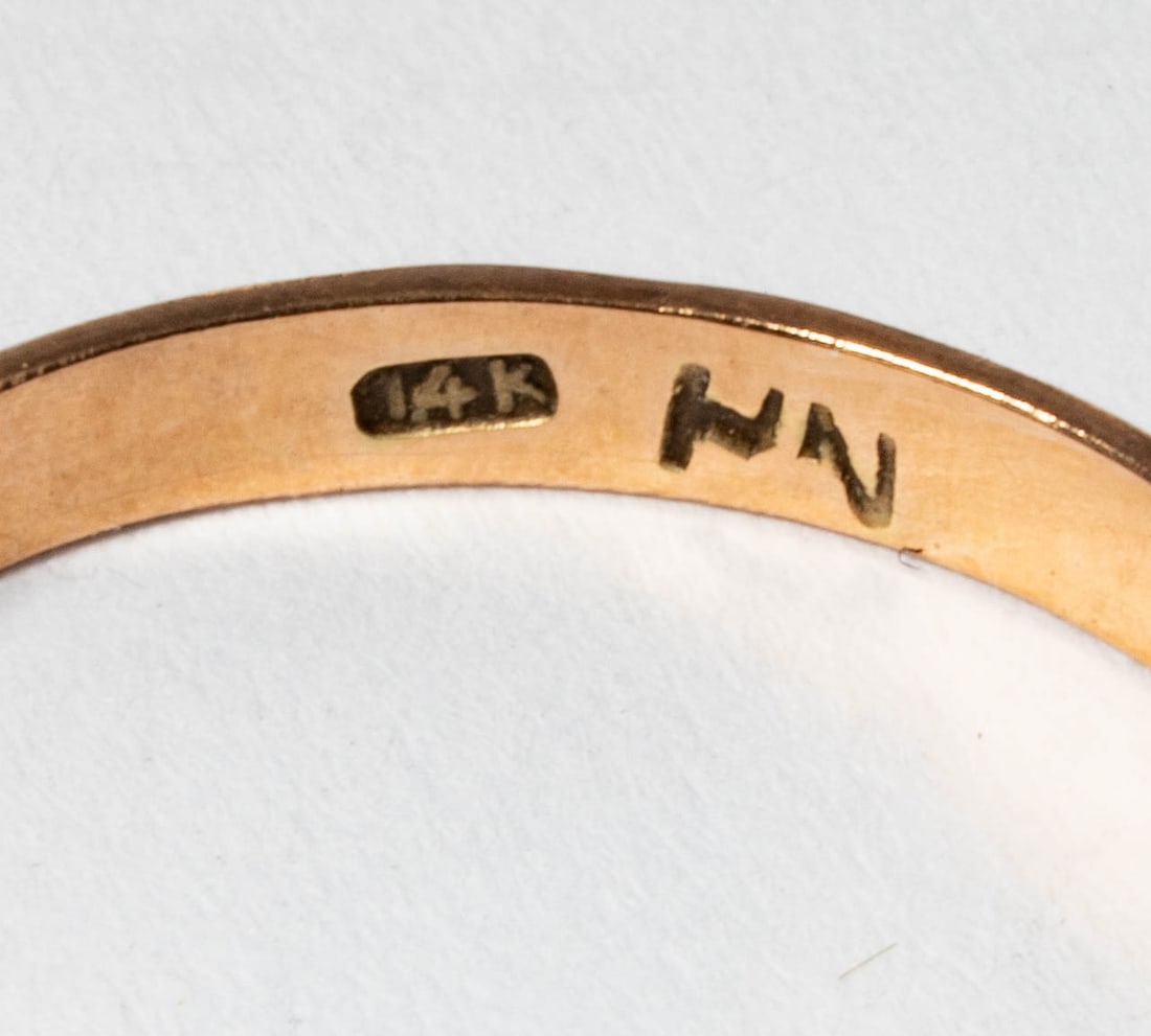 Pair of 14 Karat Yellow Gold & Diamond Earrings with ring - 4