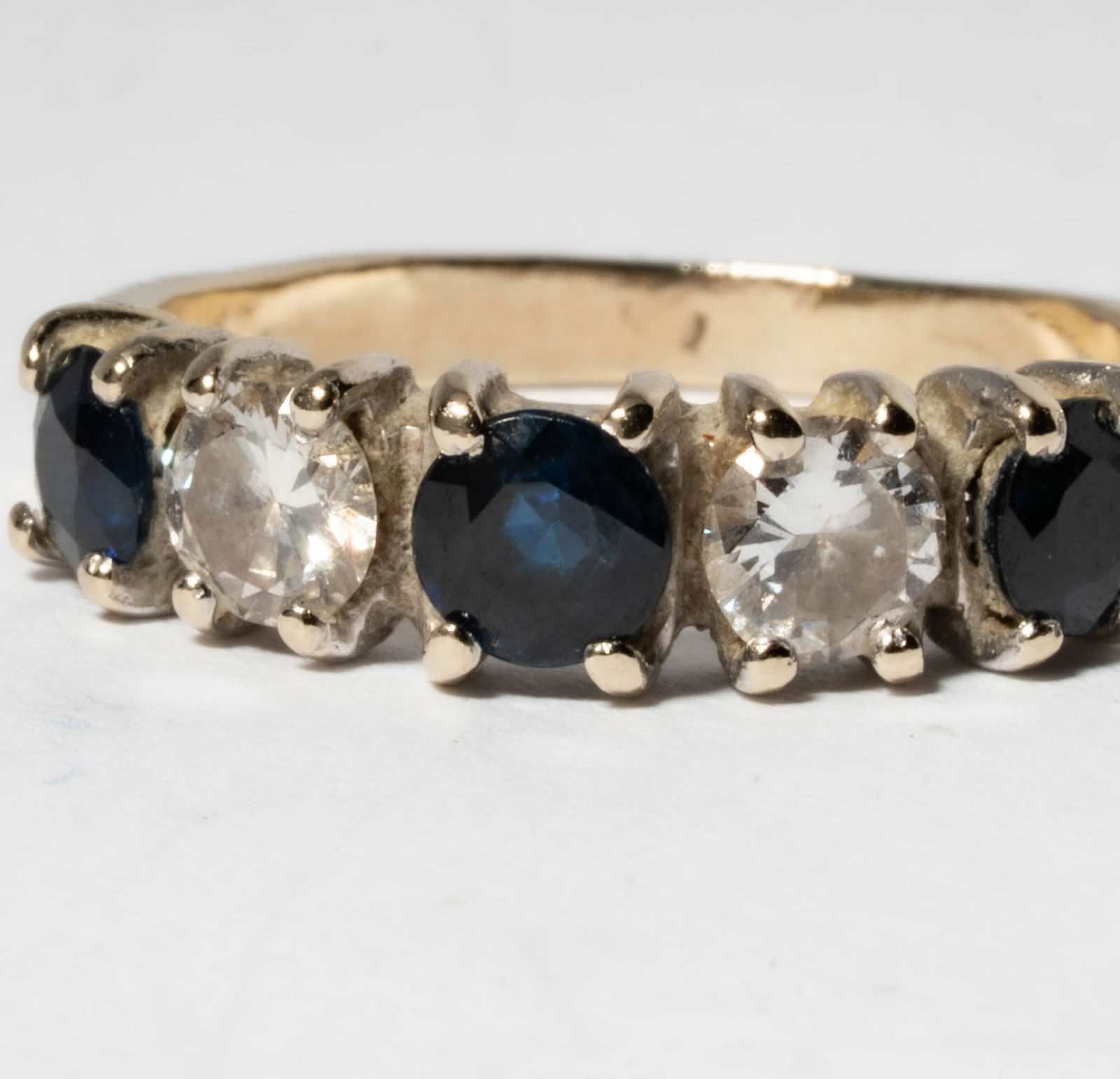 Pair of White Gold Diamond Earrings with Diamond and Sapphire Ring - 2