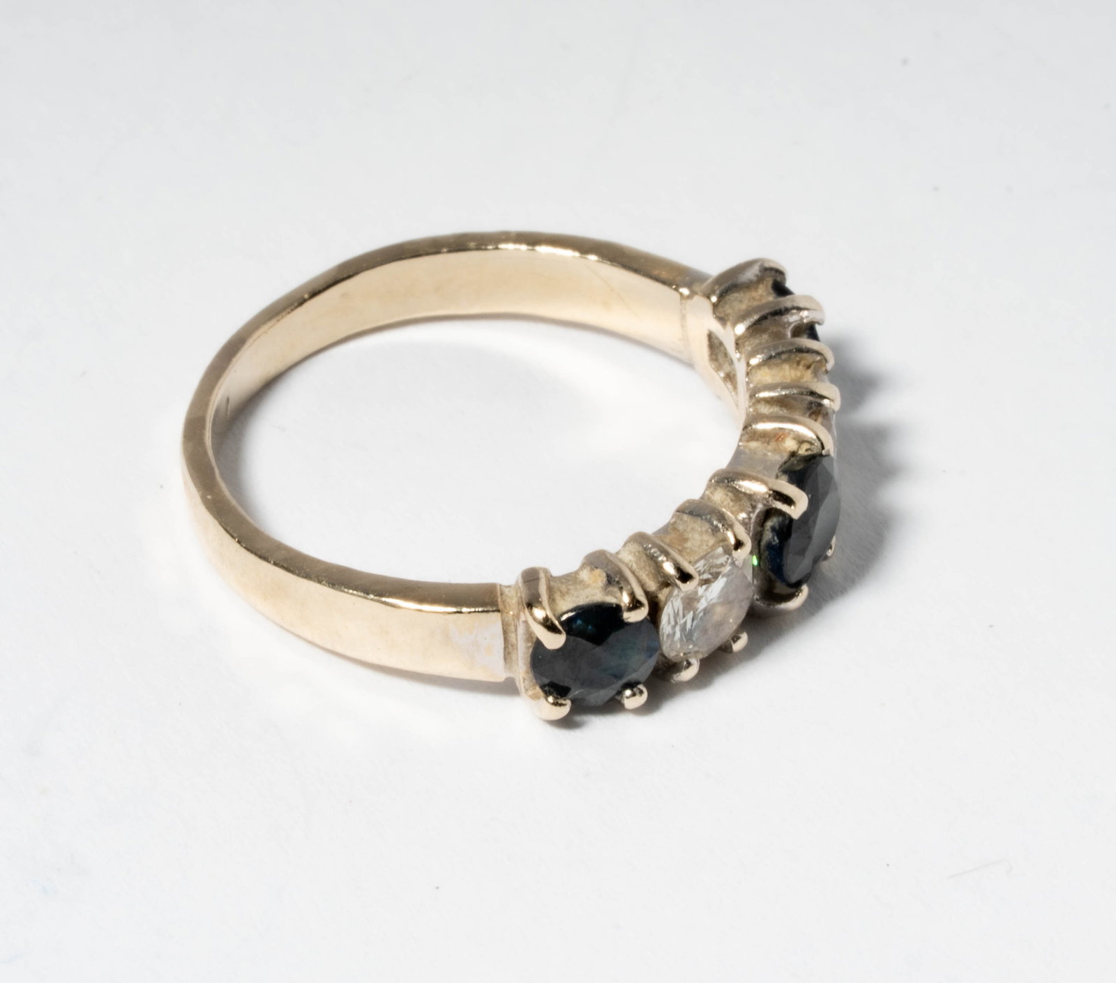 Pair of White Gold Diamond Earrings with Diamond and Sapphire Ring - 8