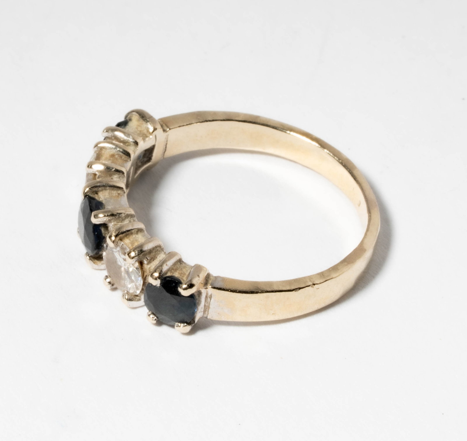 Pair of White Gold Diamond Earrings with Diamond and Sapphire Ring - 9