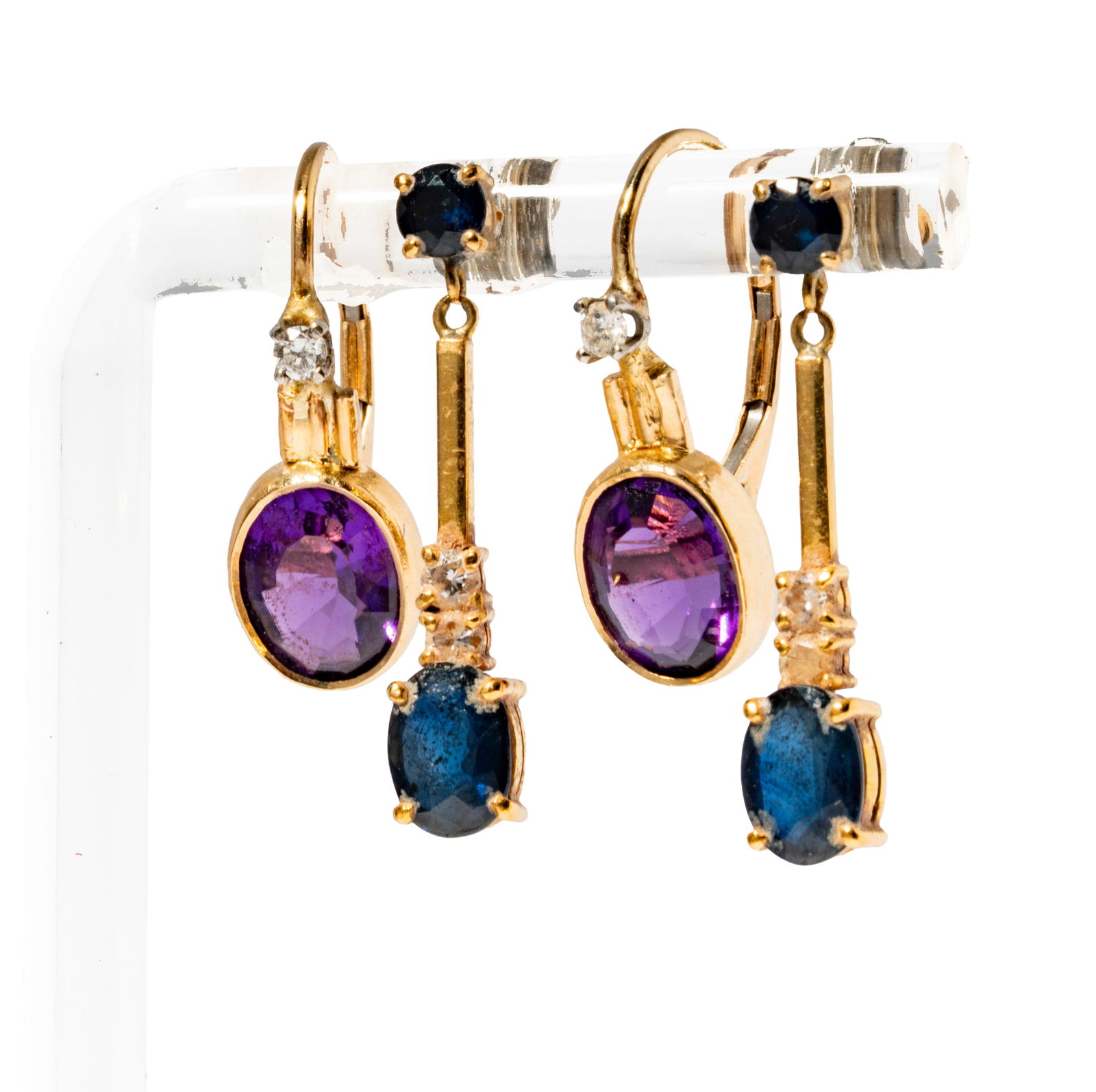 Two Pairs of Gold, Gem-set, & Diamond Earrings - 2