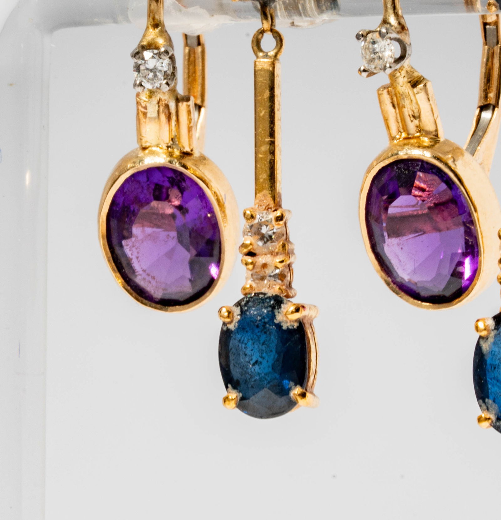 Two Pairs of Gold, Gem-set, & Diamond Earrings - 3