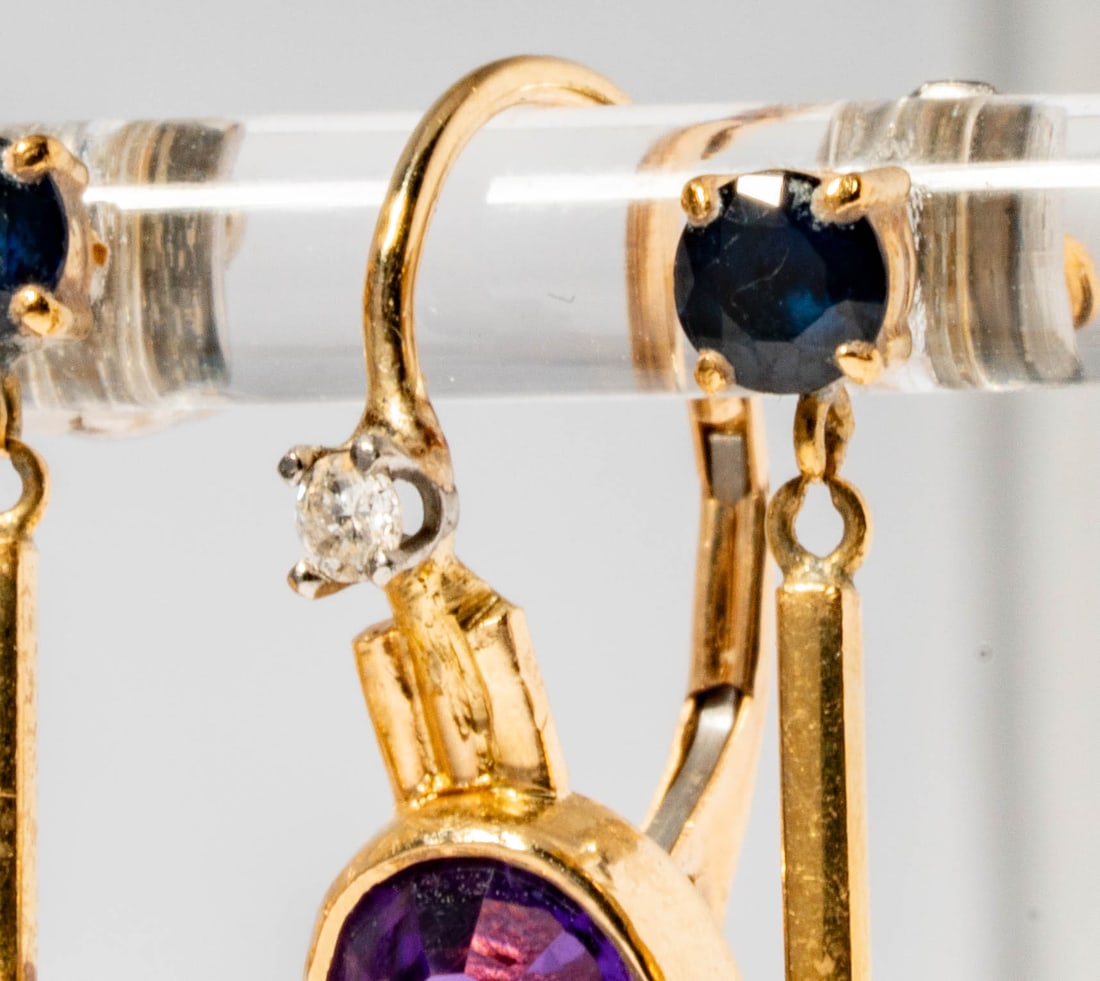 Two Pairs of Gold, Gem-set, & Diamond Earrings - 7