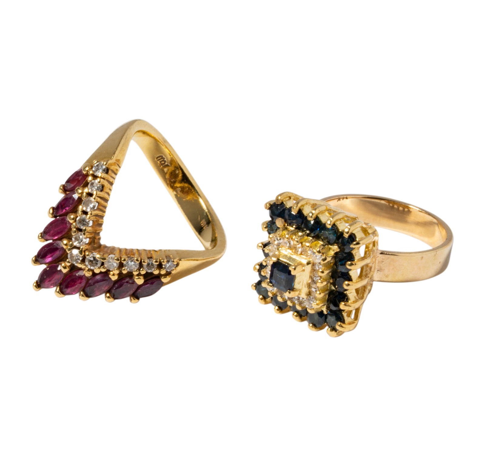 Two 14 Karat Yellow Gold, Diamond, Sapphire, and Ruby Rings (1 of 8)