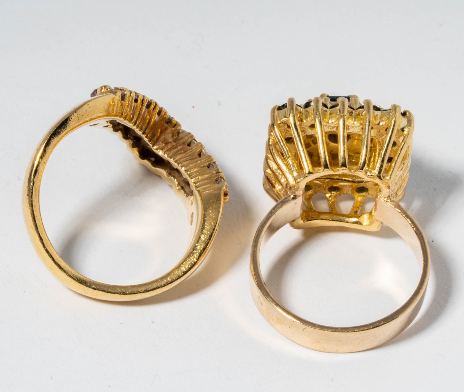 Two 14 Karat Yellow Gold, Diamond, Sapphire, and Ruby Rings - 5