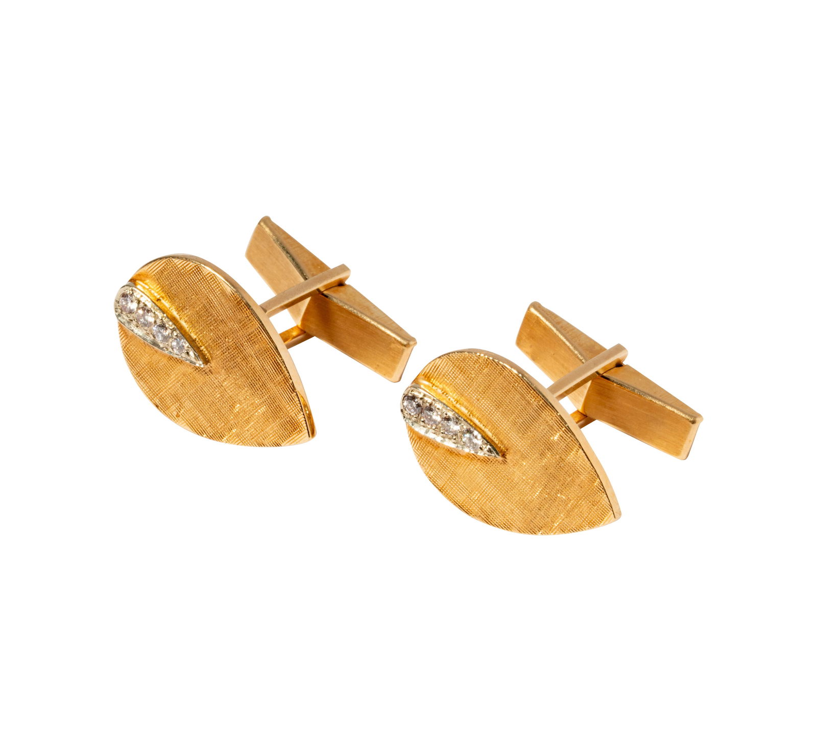 14 Karat Yellow Gold Diamond Cufflinks: Including one pair of cufflinks set with 8 small round diamonds weighing approximately 0.12 carats; weighing 9.7 grams