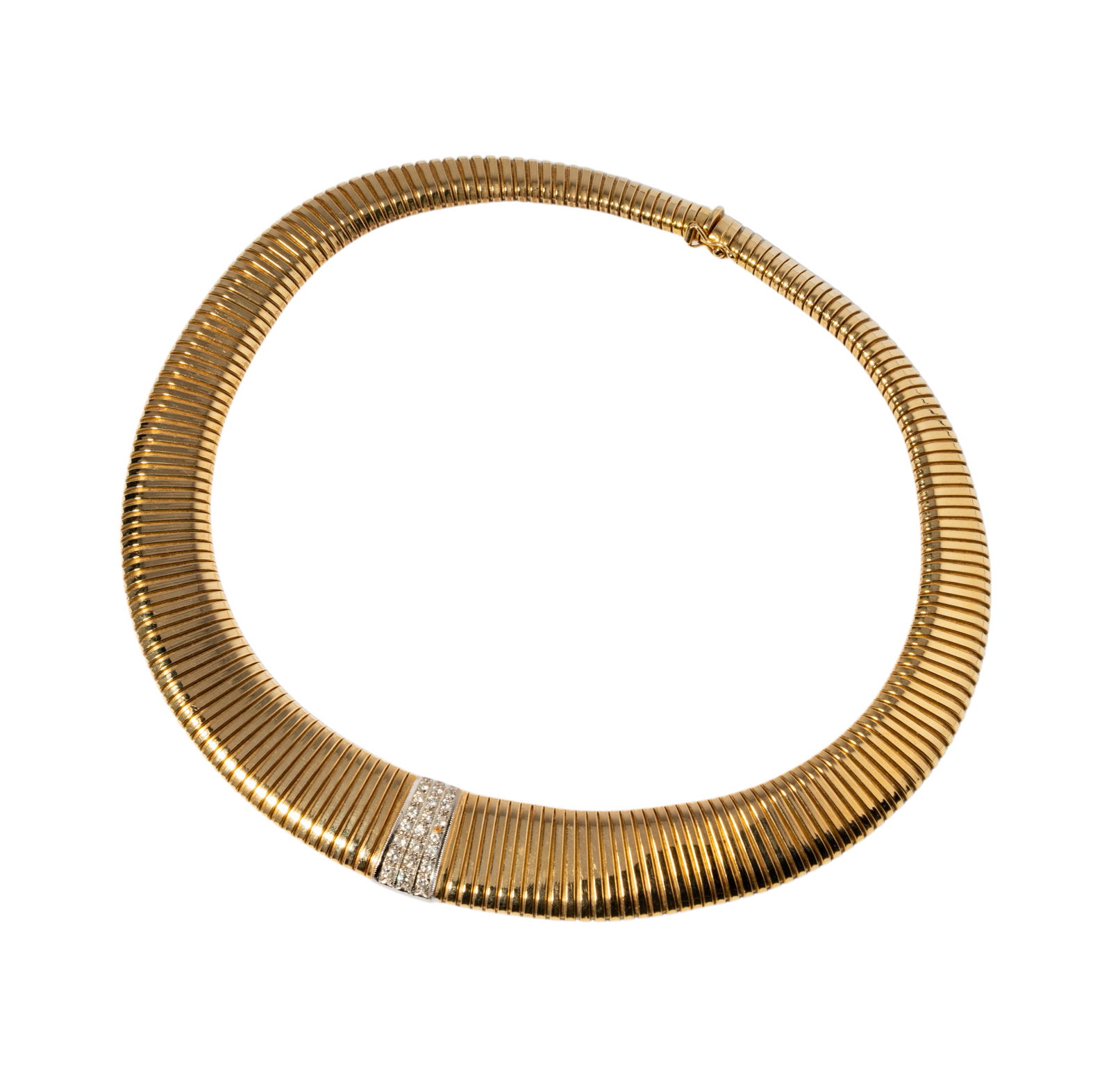 Italian 14 Karat Yellow Gold & Diamond Tubogas Necklace (1 of 11)