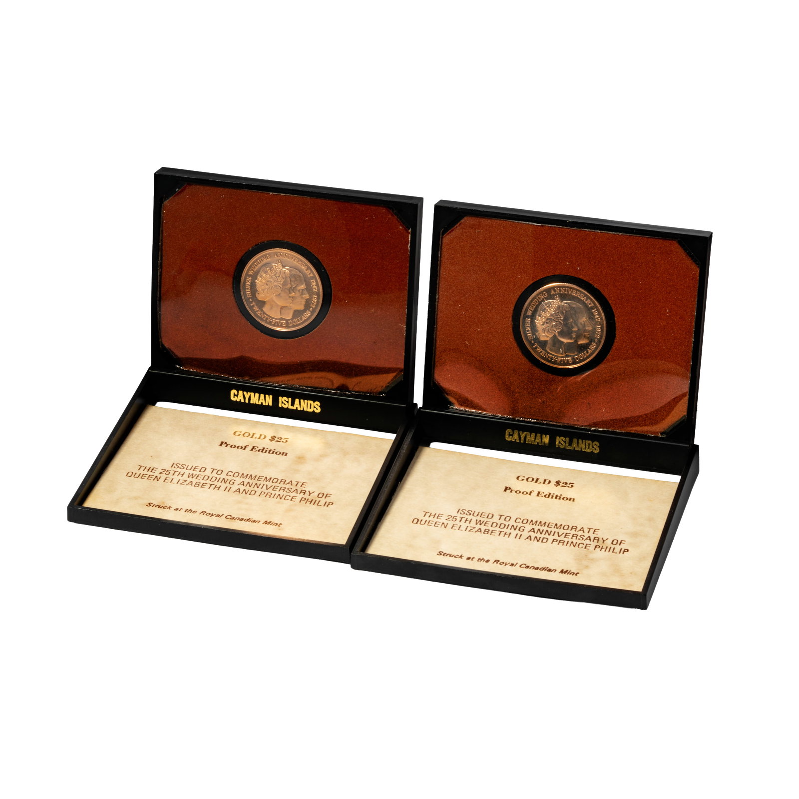 1972 Caymen Islands $25 Gold Coins (pair): 2 pieces with papers