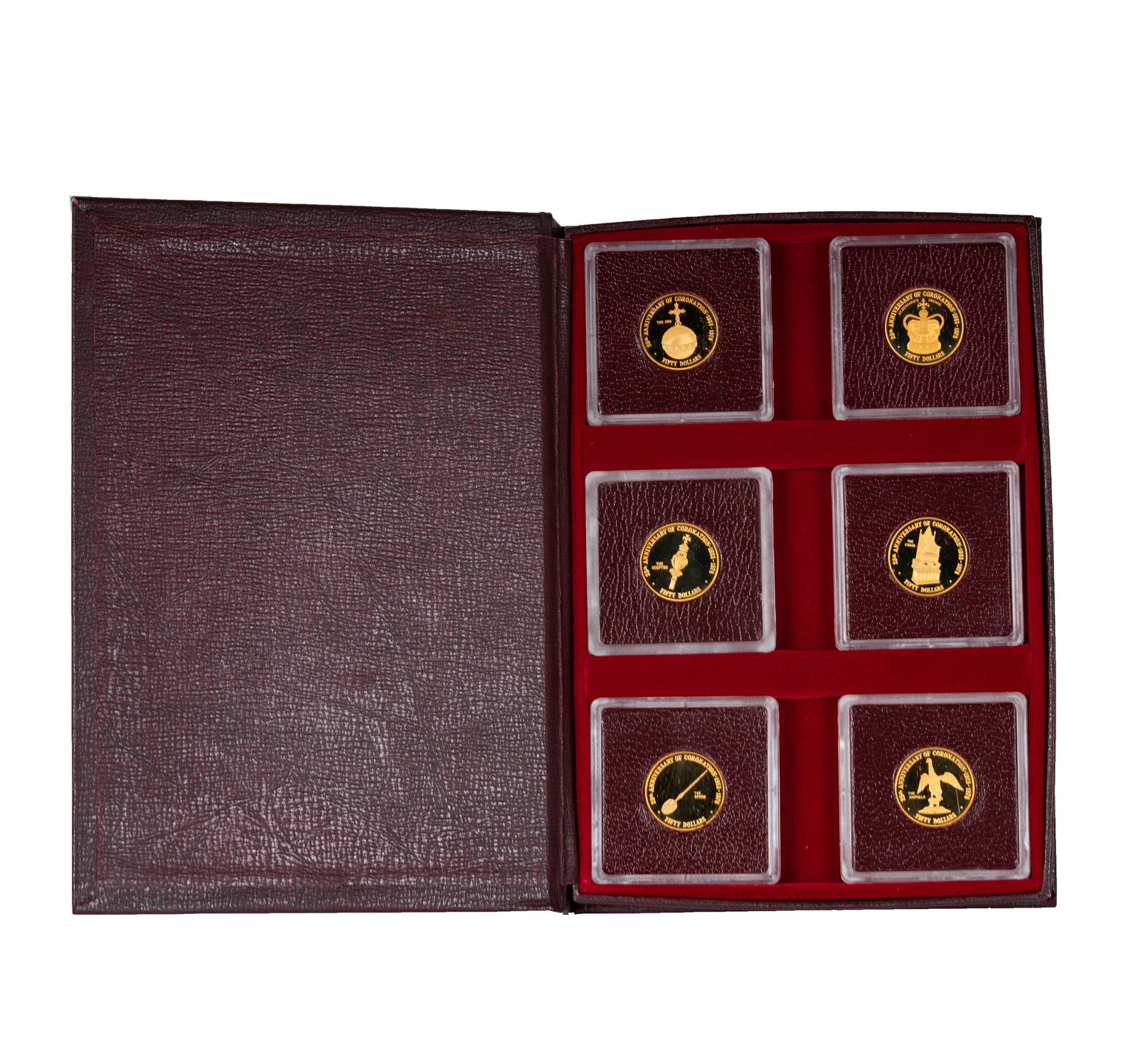 1978 Caymen Islands Gold Coronation Regalia Coin Collection: Contains 6-$50 Gold Coins with case and certificate of authenticity