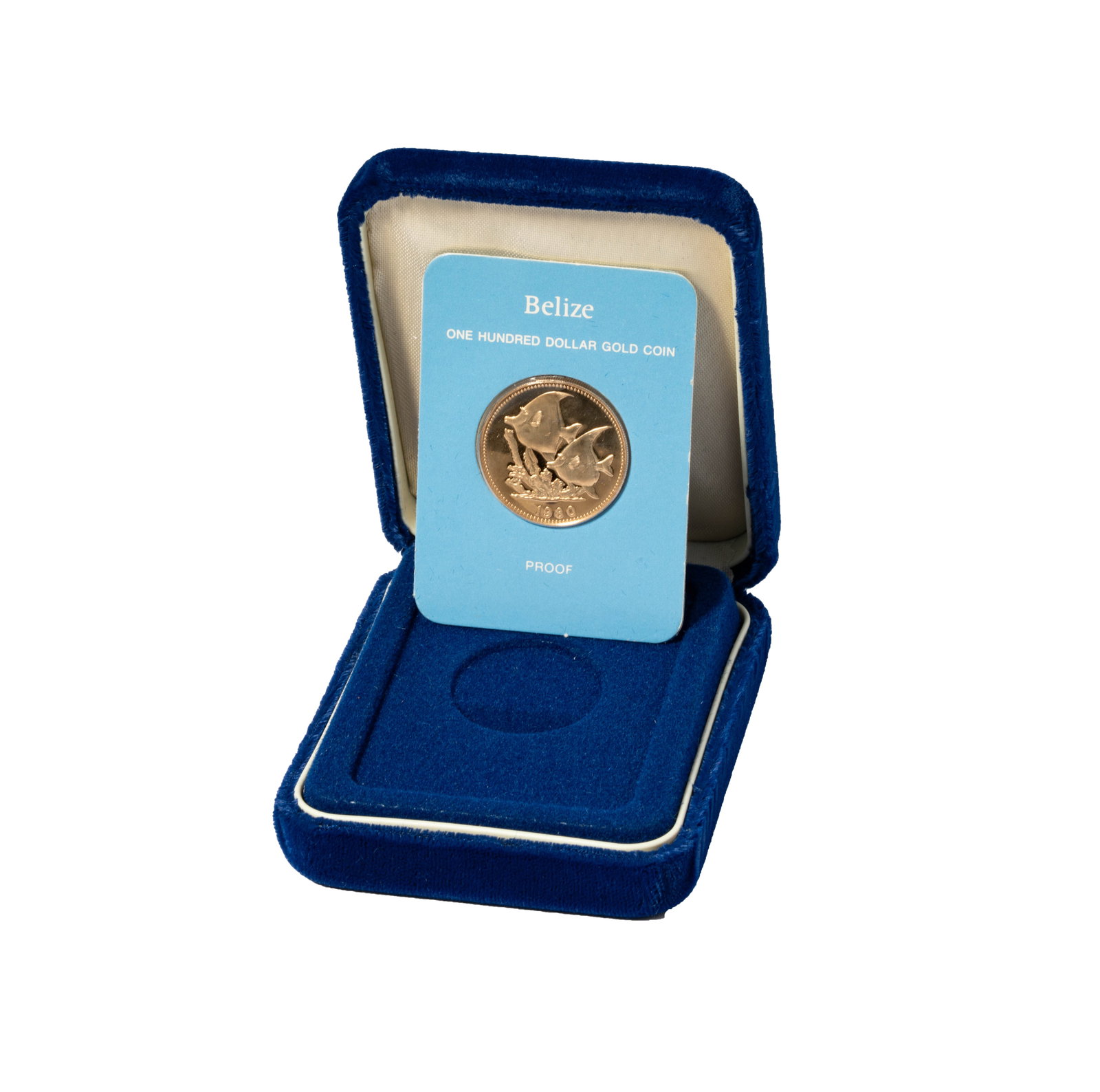 1980 Belize $100 Gold Coin: in box with papers