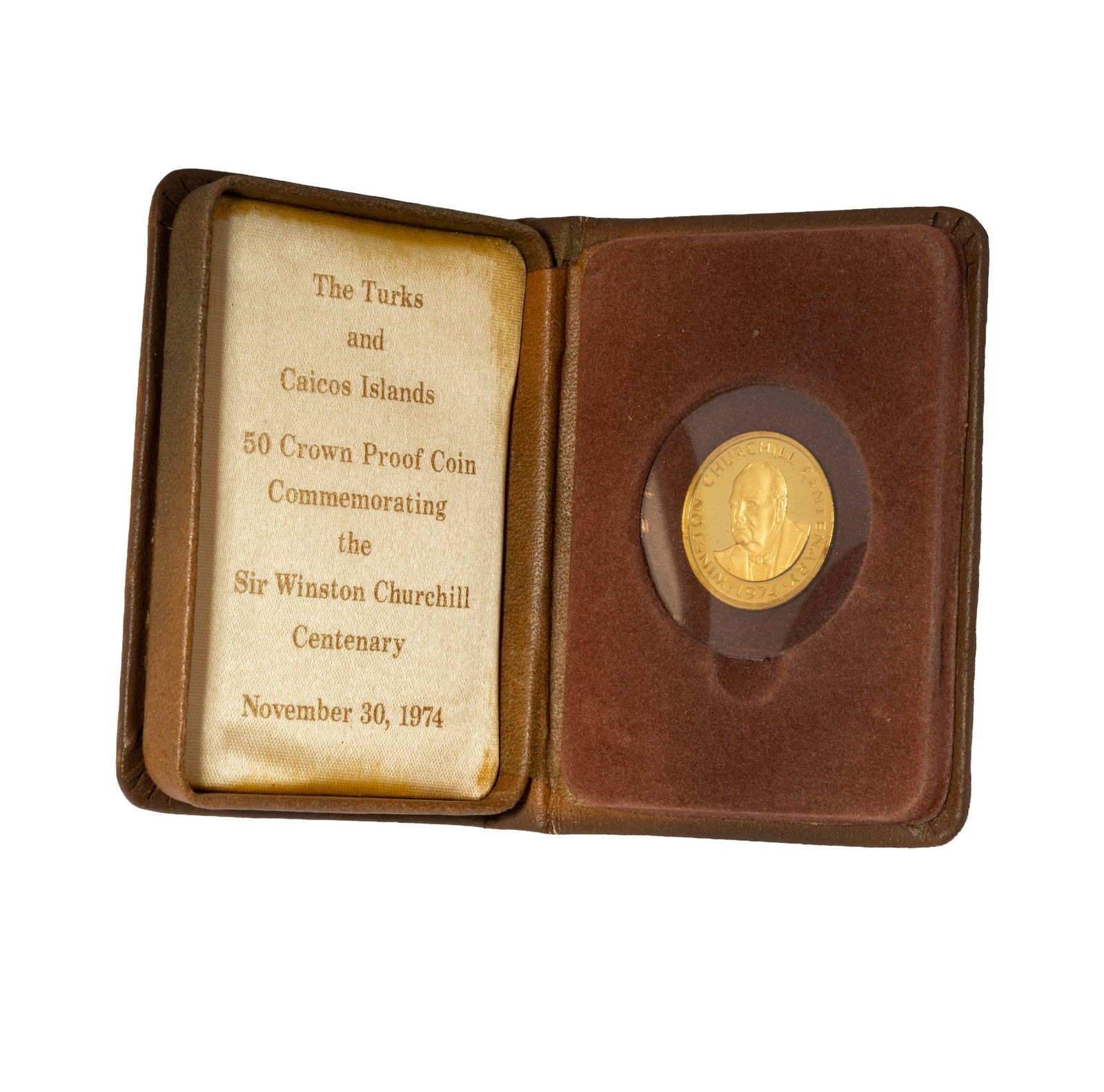 1974 Turks and Caicos 50 Crown Gold Coin: in box with certificate of authenticity
