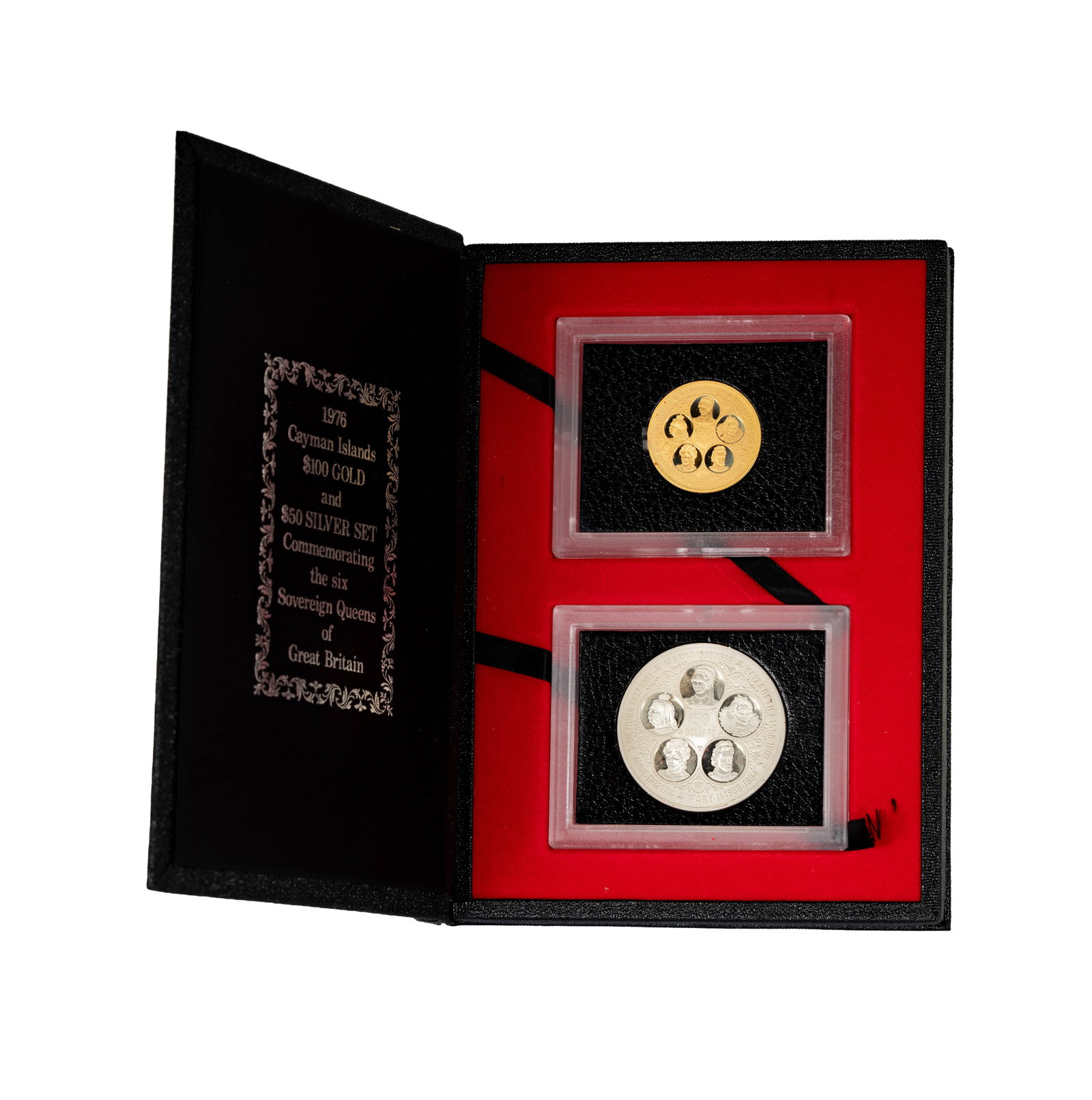 1976 Cayman Islands $100 Gold Coin with $50 Silver Coin: with original case, booklet and slipcover