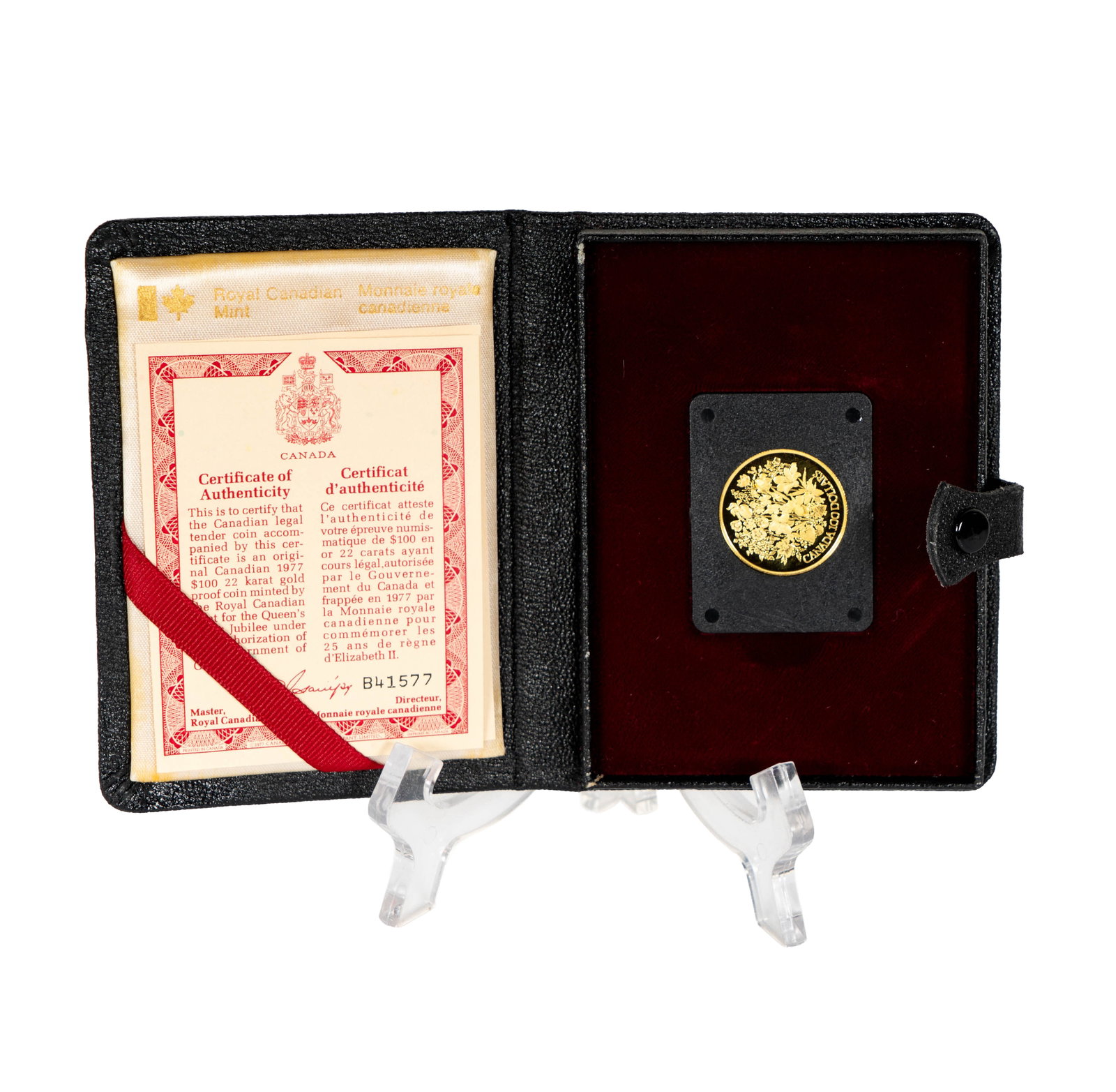 1977 Canada $100 Gold Proof Coin: in original box with certificate of authenticity