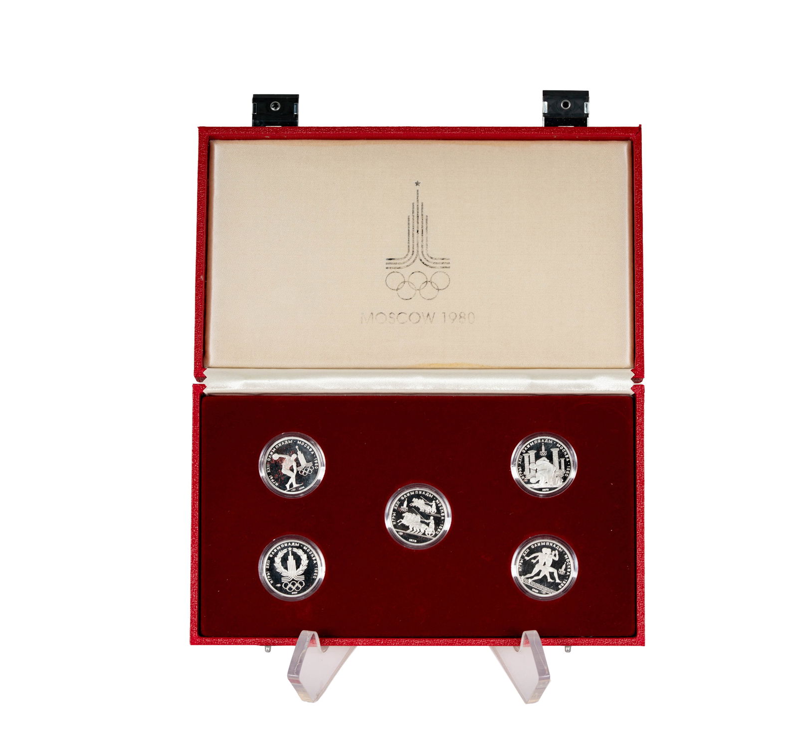1980 Moscow Summer Olympics Silver 5 coin set: in velvet case and certificate of authenticity