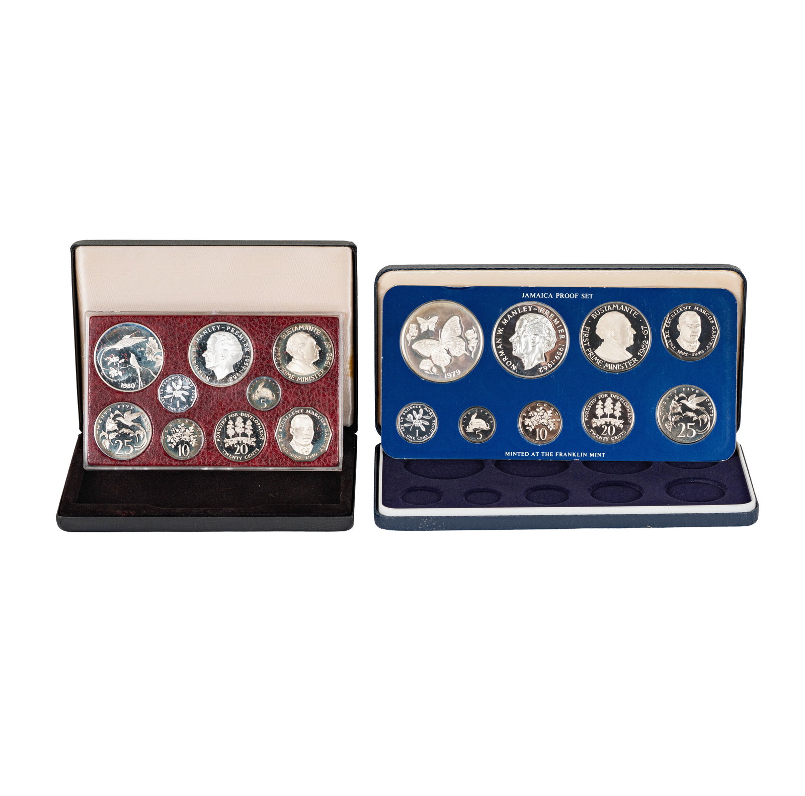 Jamaica Silver Proof Sets: 1-1979 Jamaica Silver Proof Set, 1-1980 Jamaica Silver Proof Set