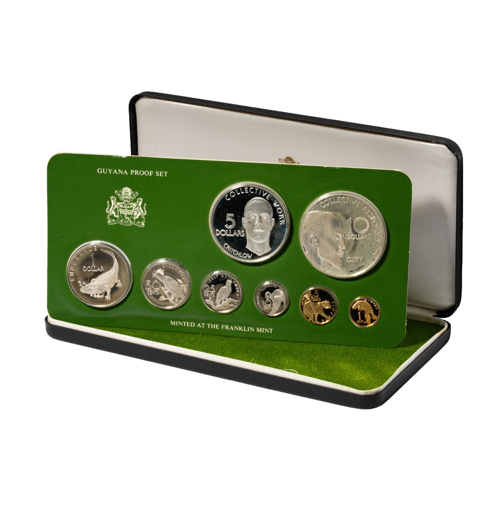 1978 Coinage of Guyana: 8 coin set with boxes and papers