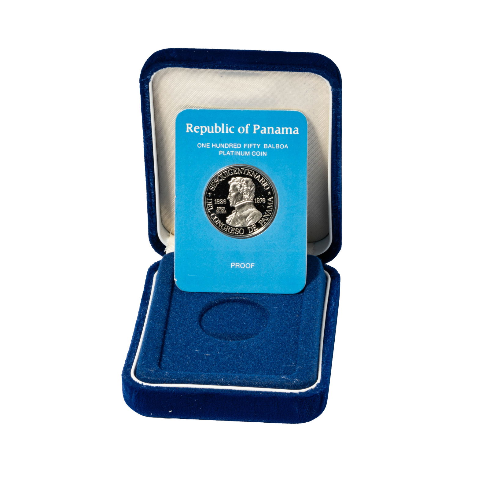 1976 Panama 150 Balboa Platinum Coin: in box with papers