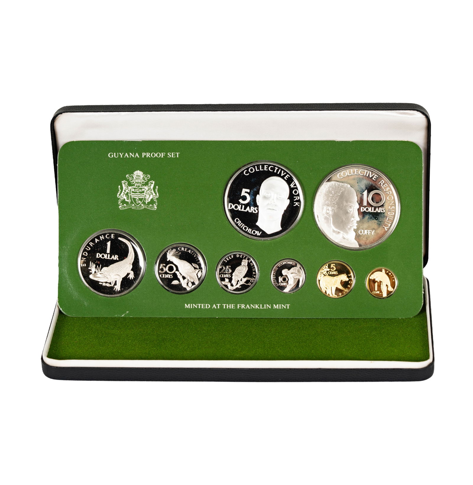 1976 Guyana 8 coin set: with original case, papers and certificate of authenticity