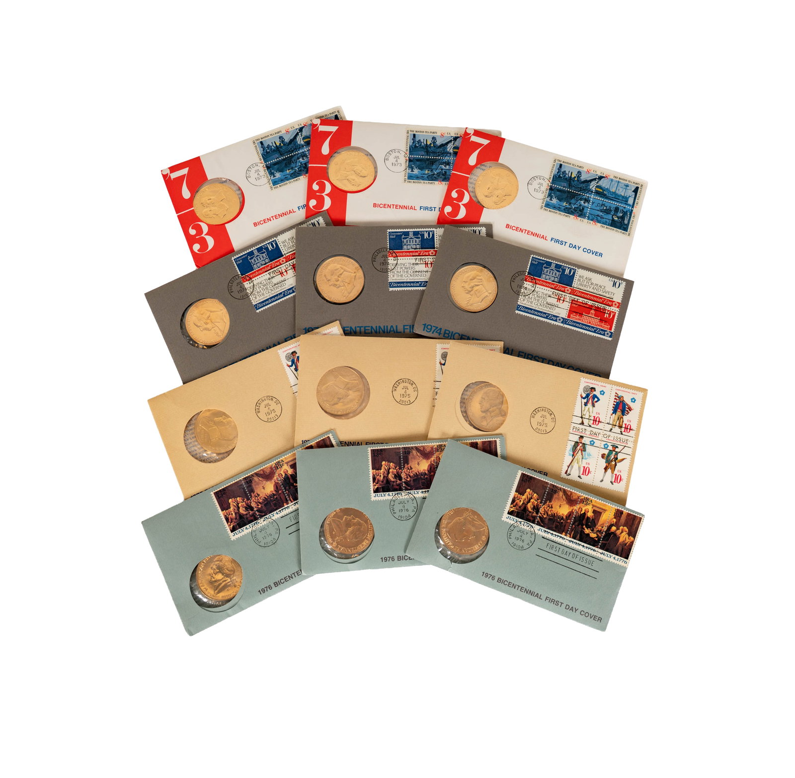 Collection of 12 Bicentennial US First Day Covers with Coin (1 of 9)