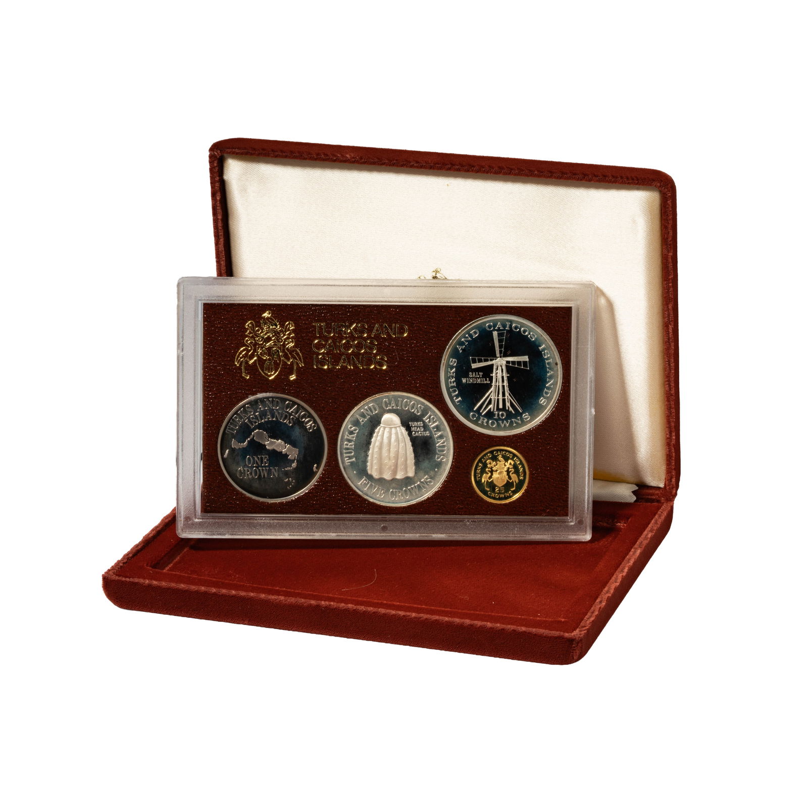 1976 Turks and Caicos Silver and Gold Set: 4 coin silver and gold set with box and papers