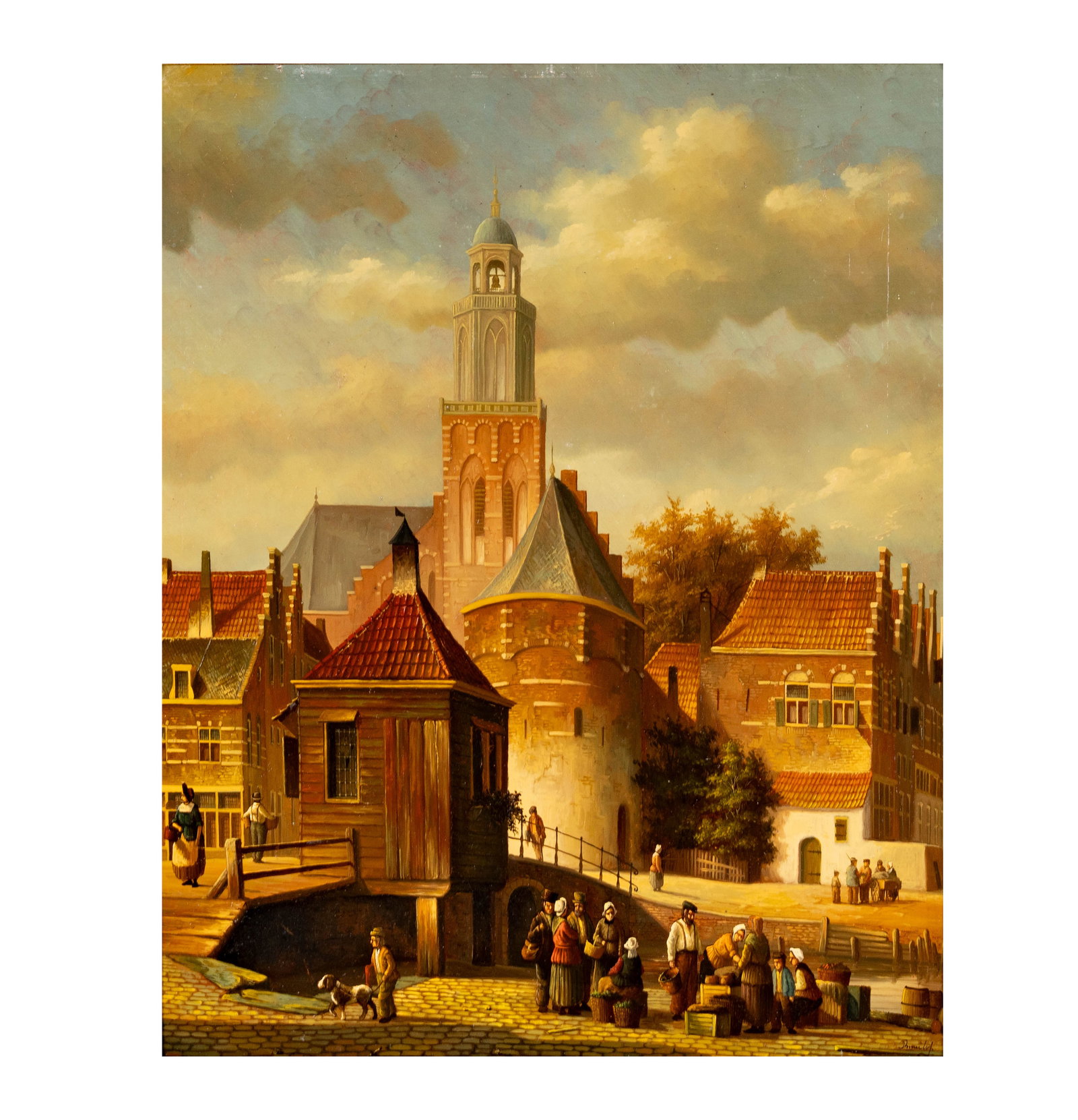 Ronald Meilof (1953-2016), The Village: oil on board, signed lower right, titled to label verso, 15 3/4 x 19 3/4 in., frame: 27 x 22 3/4 in.