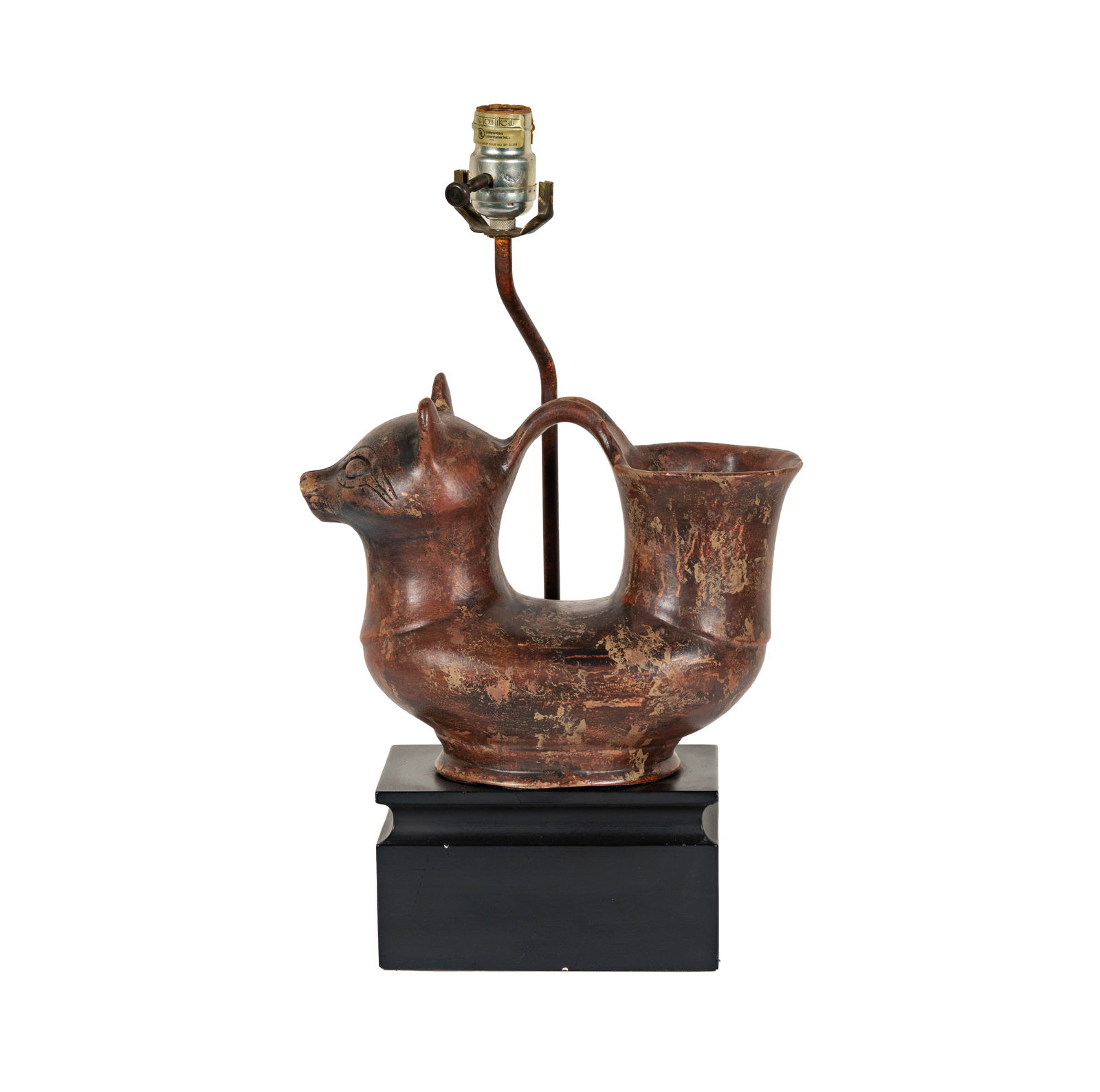 Pre-Colombian-Style Figural Vessel: mounted as a lamp, overall: 9 1/2 x 11 x 6 1/4 in.