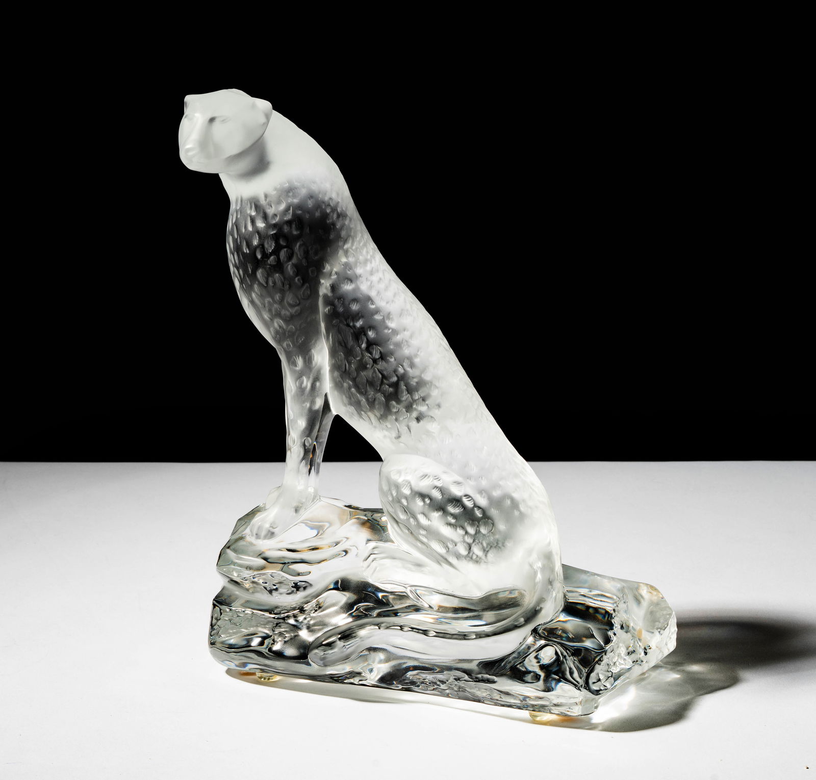 Lalique Tancrede Cheetah Glass Sculpture: signed "Lalique France", 11 1/2 x 8 x 4 in.
