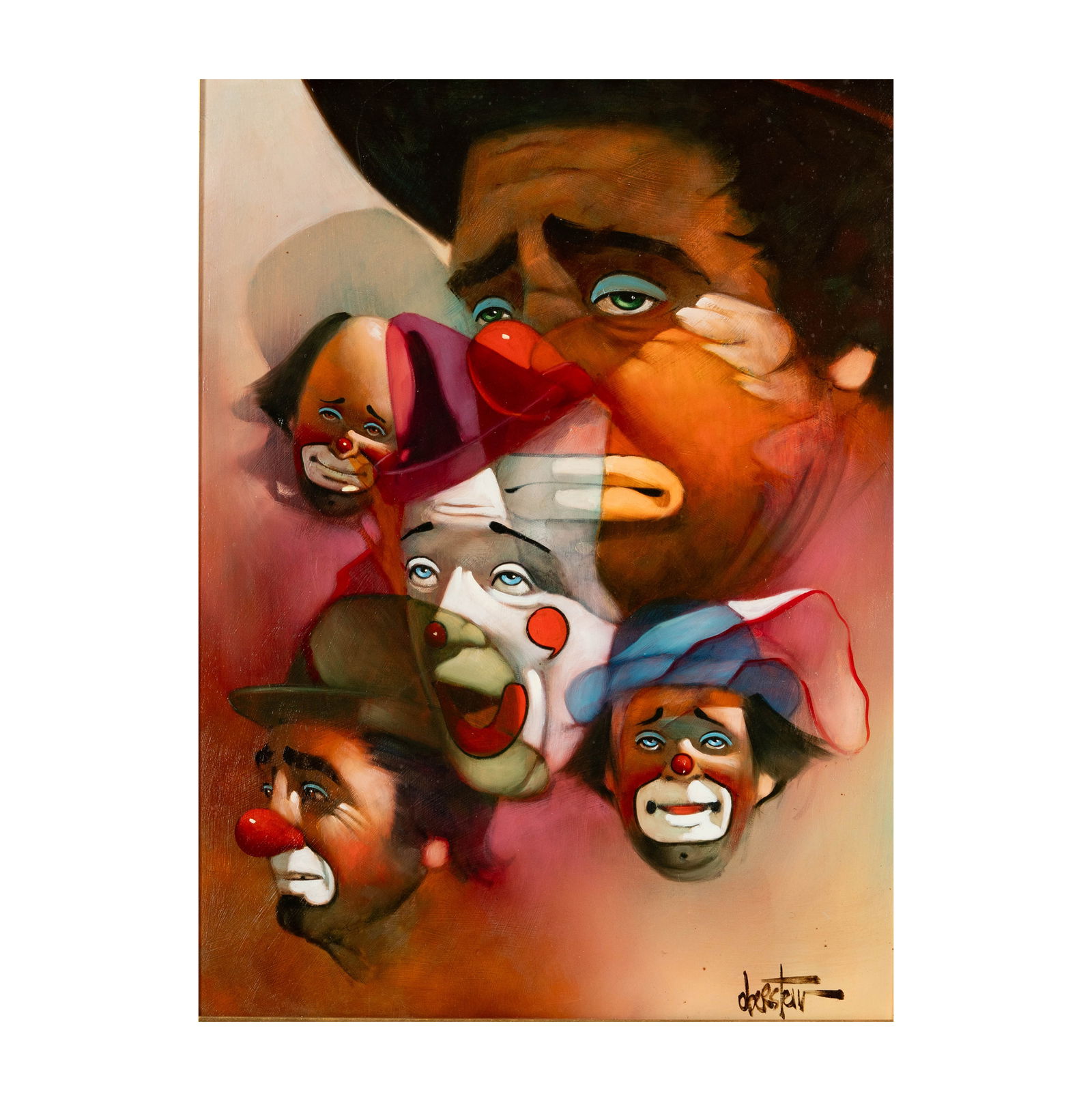 Chuck Oberstein (1935-2002), A Clown's Many Faces: oil on board, signed lower right, titled verso, 18 x 24 in., frame: 30 x 24 in.
