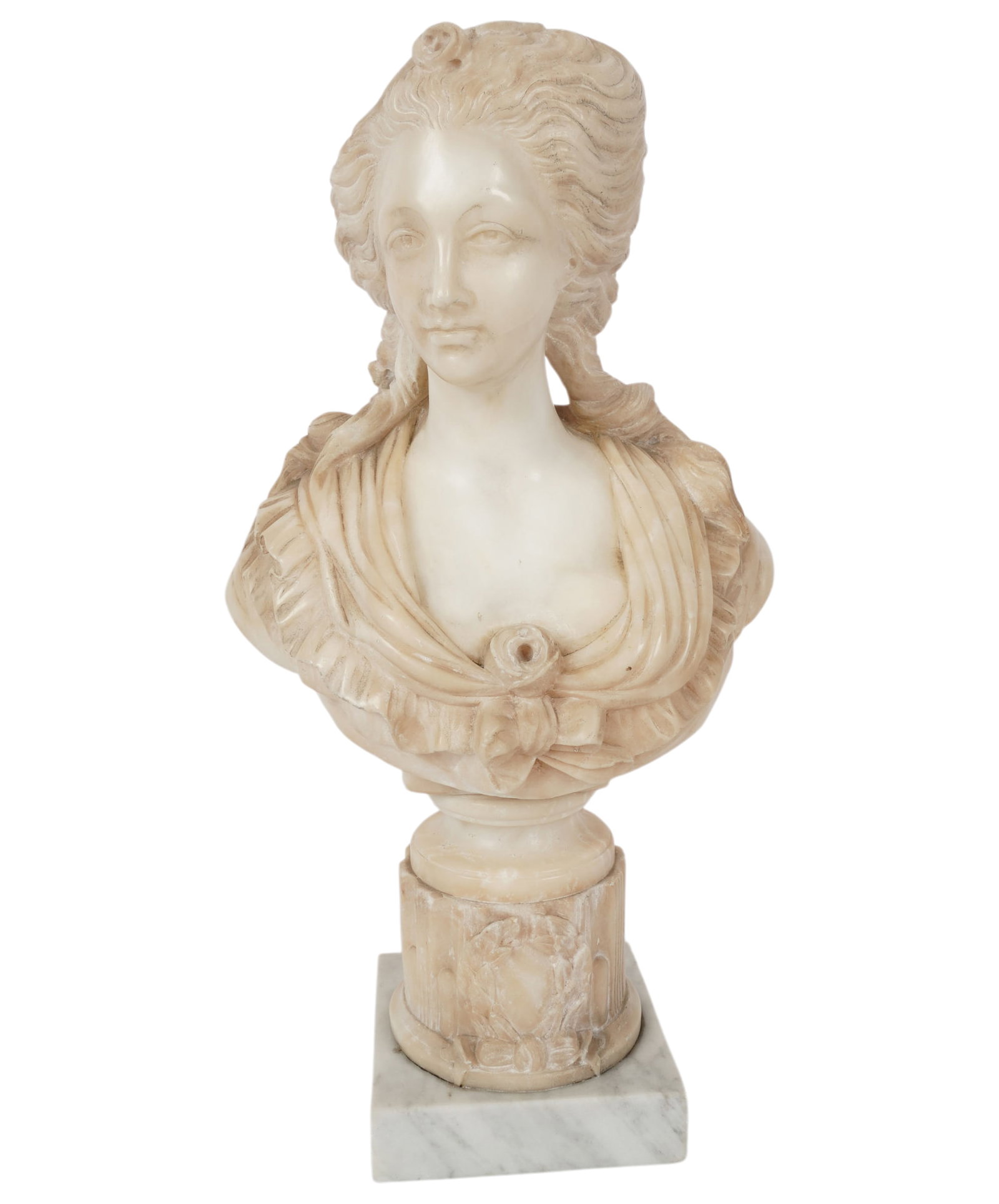 Carved Marble Bust of a Woman: unsigned, 16 3/4 x 8 1/2 x 4 3/4 in.