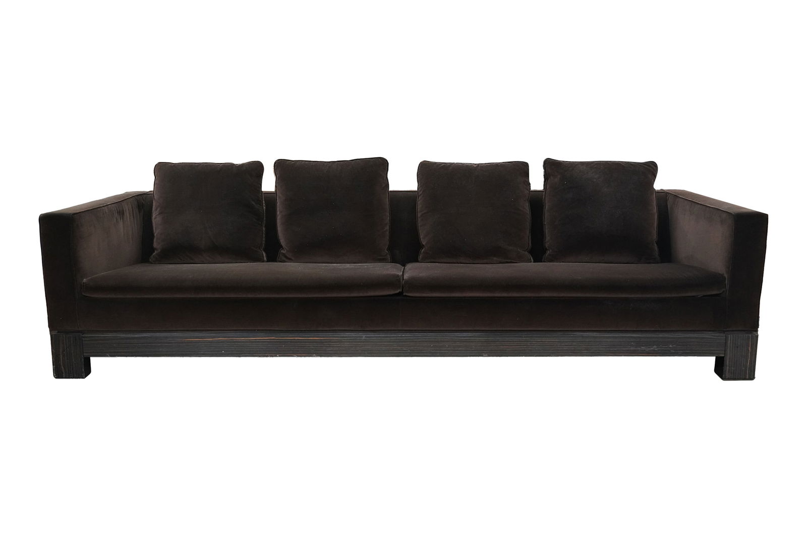 Minotti Macassar Ebony Sofa: with manufacturer's label, 27 x 110 x 39 in., seat height: 16 in.