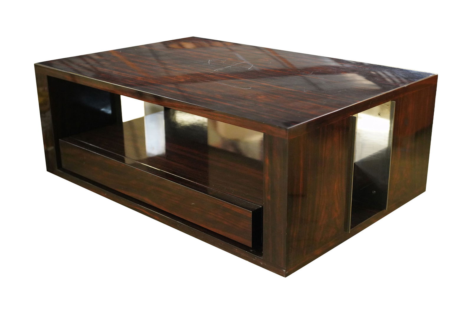 Minotti Macassar Ebony and Steel Coffee Table: 17 x 47 x 31 1/2 in.