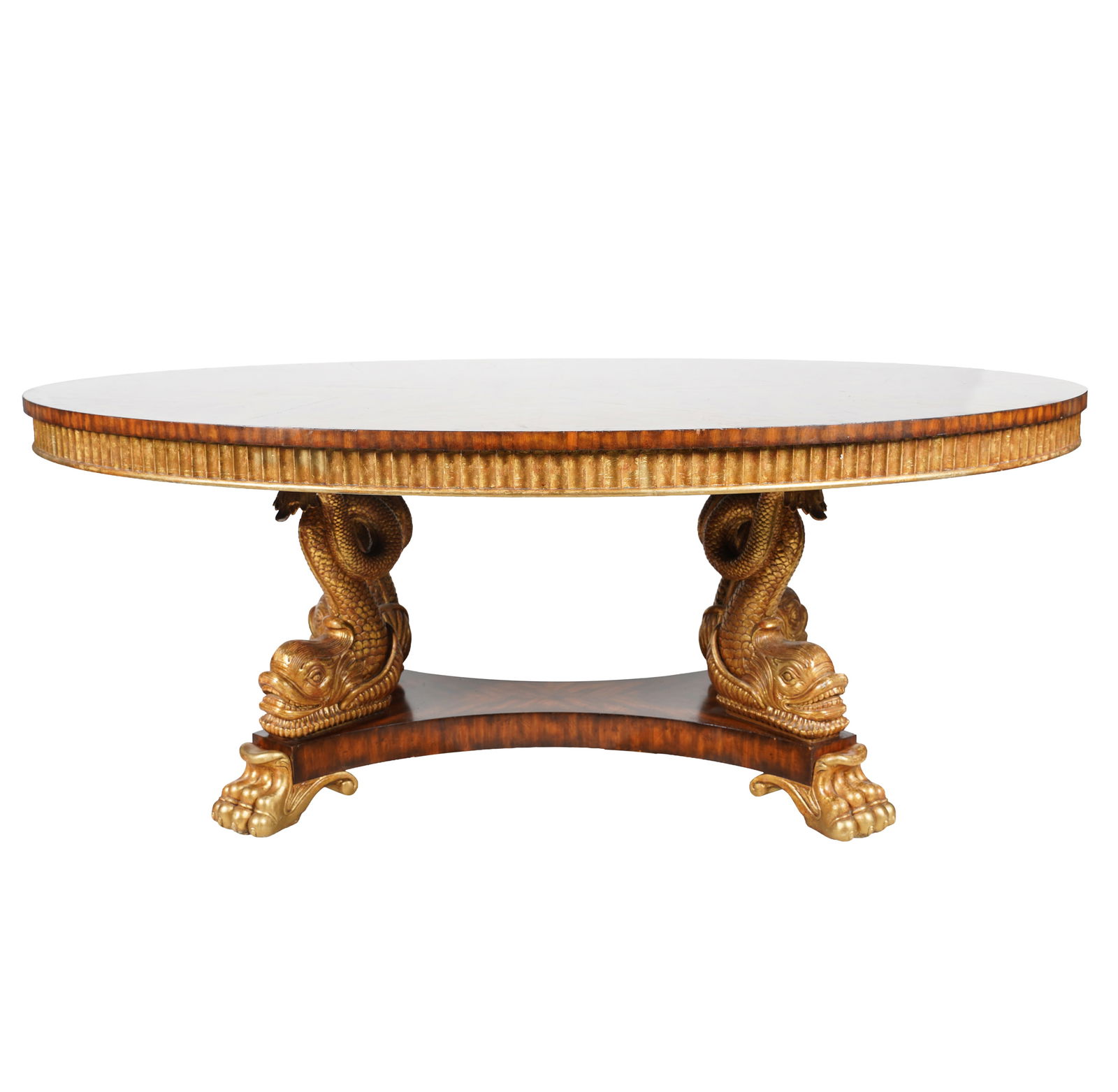 Maitland Smith Parcel Gilt Koi Fish Oval Table: with label to underside, 29 1/2 x 75 x 53 1/2 in,