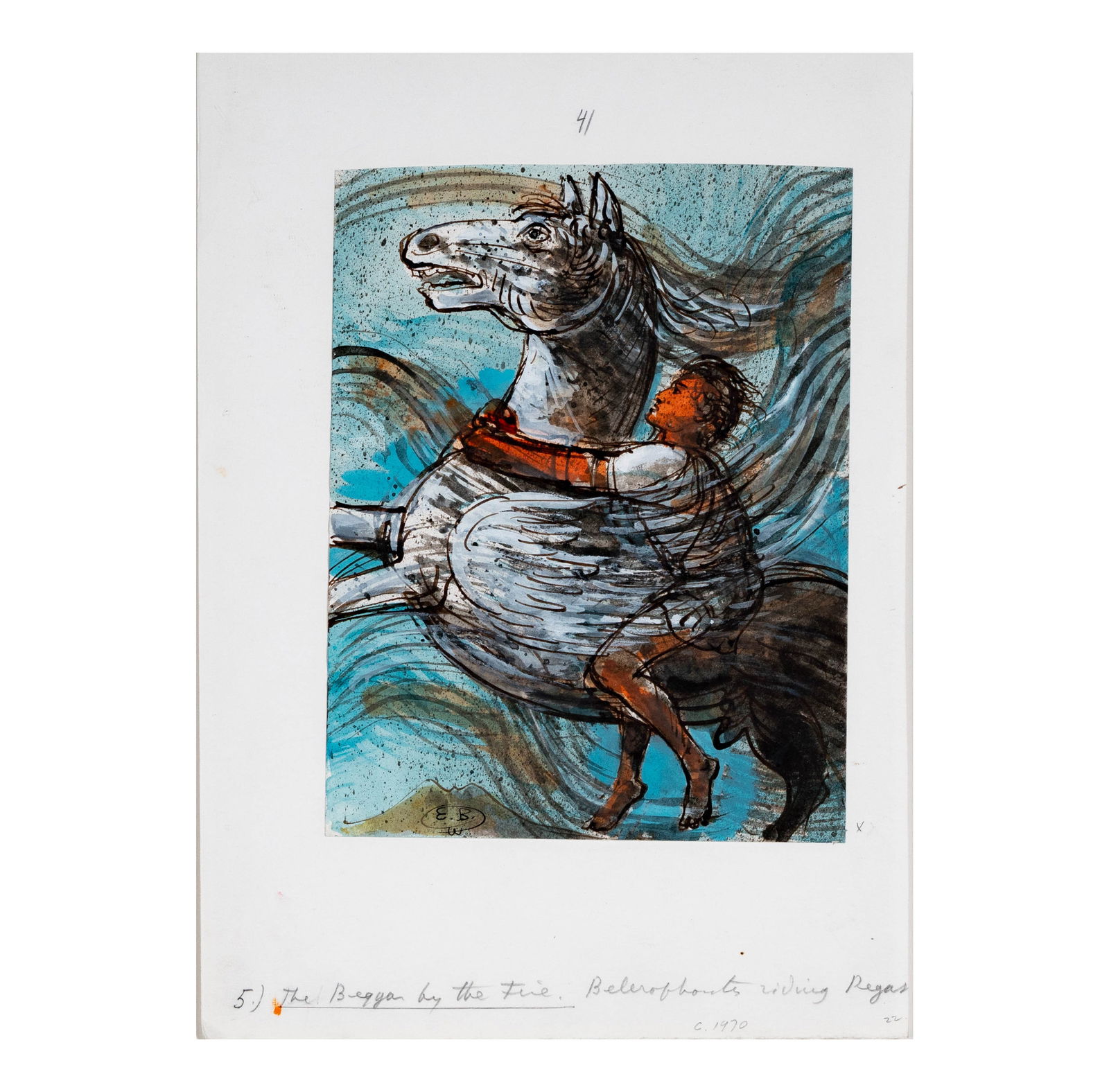 Eugene Berman (1899 - 1972), The Beggar by the Fire: watercolor, gouache, and ink, 1970, signed, dated and titled to lower margin, sheet: 13 3/4 x 9 3/4 in., frame: 21 1/4 x 17 in. with Hilbert Palmer Gallery label verso