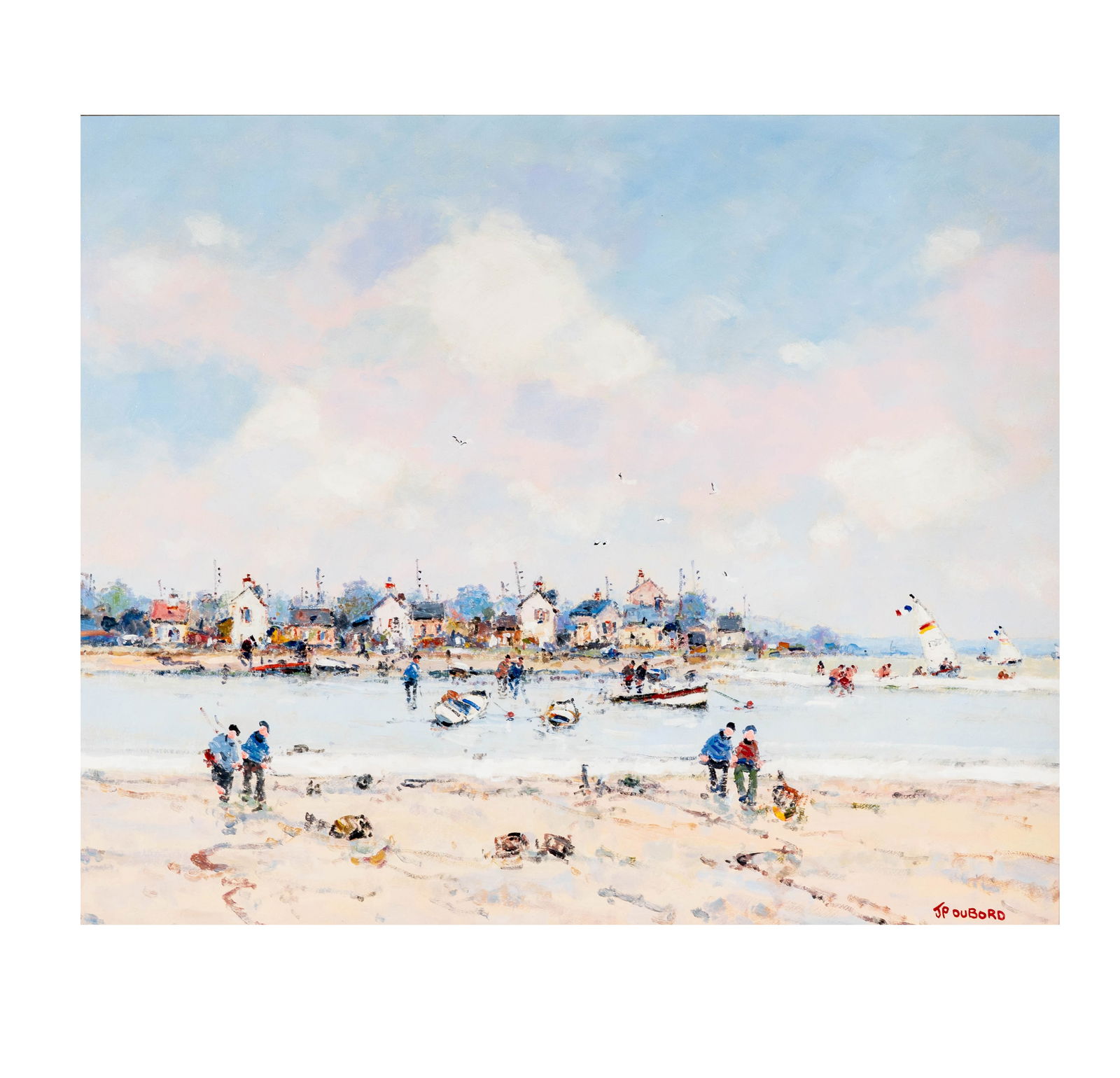 Jean-Pierre Dubord (b. 1949), Le Retour Des Pecheurs a Maree Basse: oil on canvas, signed lower right, signed again and titled verso, 20 x 24 in., frame: 30 x 33 1/2 in.