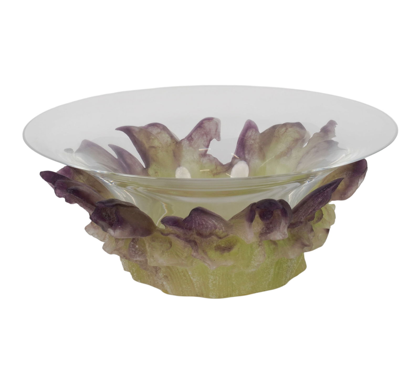 Duam Pate de Verre and Glass Center Bowl: signed "Daum France", 4 1/4 x 10 1/2 in.,