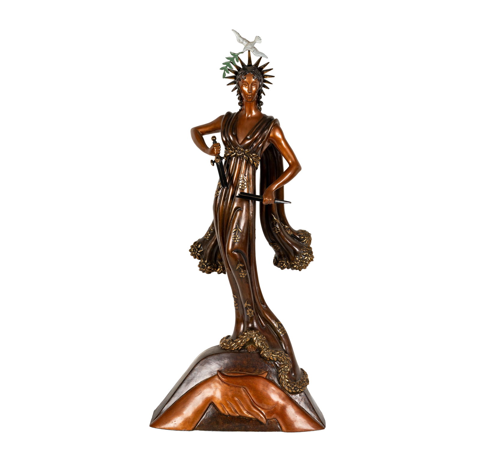 Erte (Romain De Tirtoff 1892 - 1990), Peace: bronze, 1984, ed. 8/500, signed, dated, numbered and inscribed "Fine Art Acquisitons" in casting, 27 x 12 x 5 in.