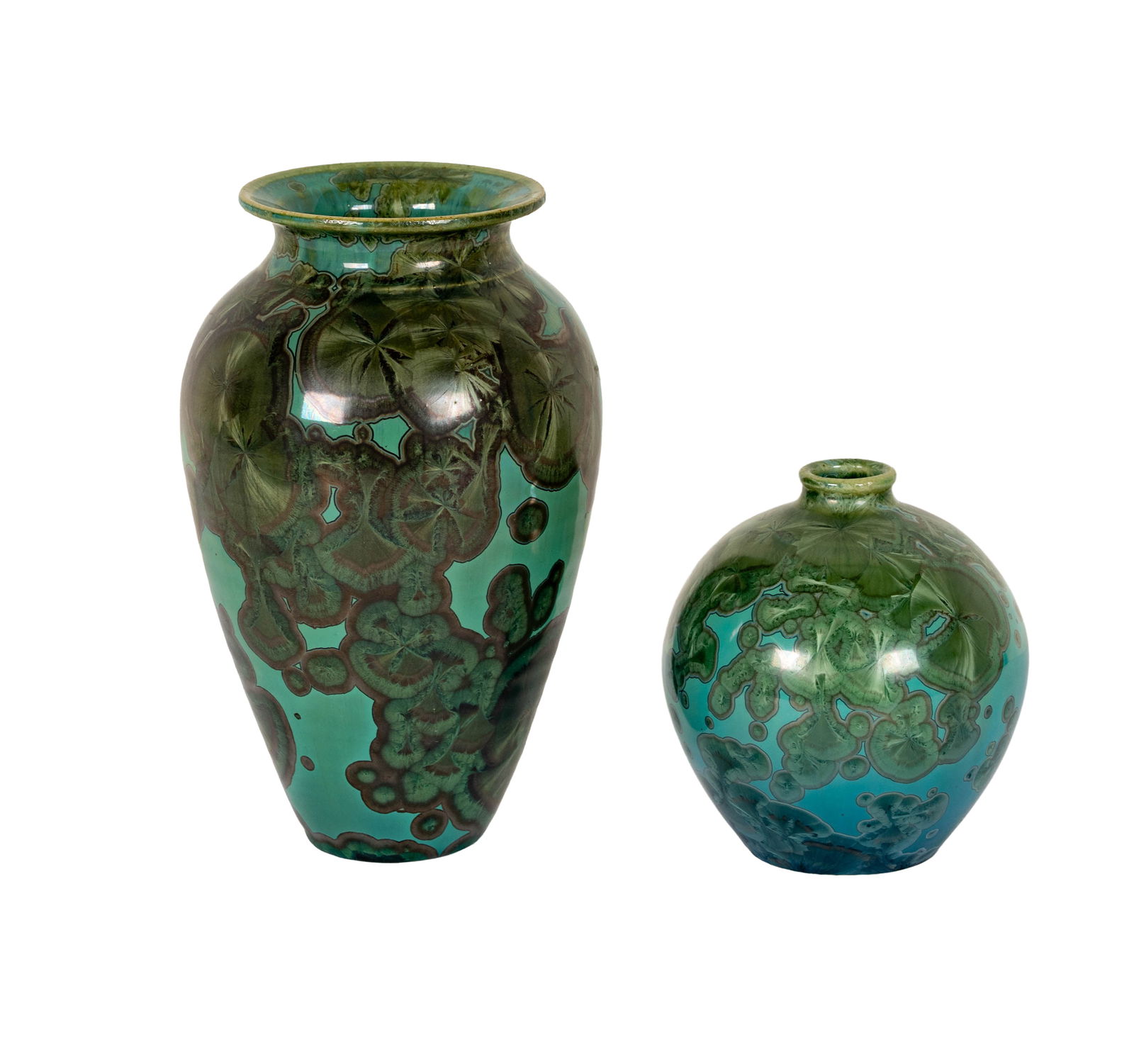 Two Dover Pottery Vases: each signed, small: 5 in., other: 8 1/2 in.
