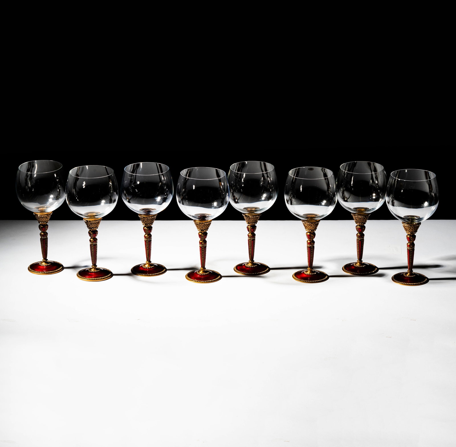 Set of Ten Edgar Berebi Enameled Crystal Stems: signed to underside, each: 8 1/4 in. high