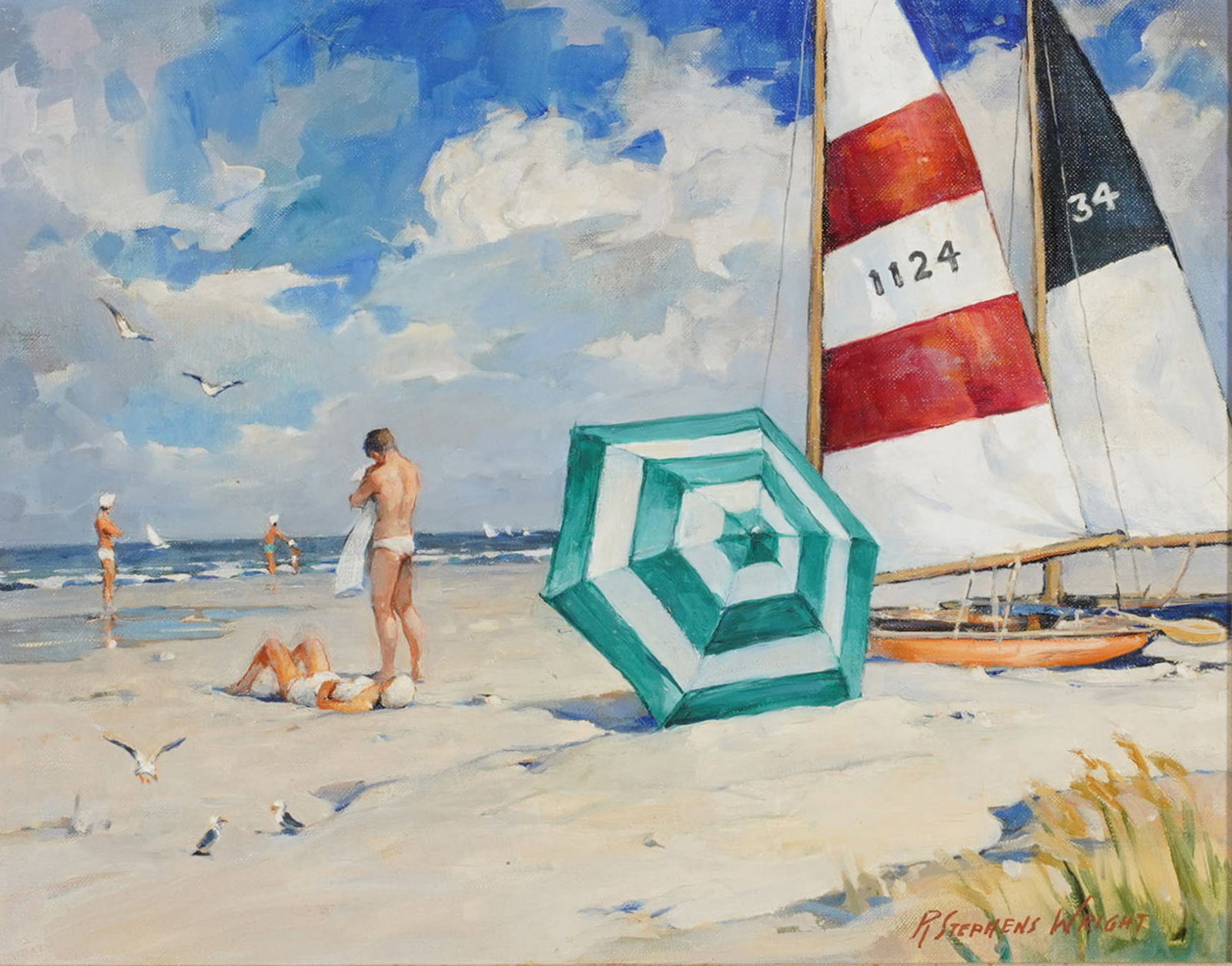 Redmond Stephens Wright (1903-1991), Malibu Beach: oil on canvas, signed lower right, 17.5 x 21.5 in., frame: 23 x 27 in.