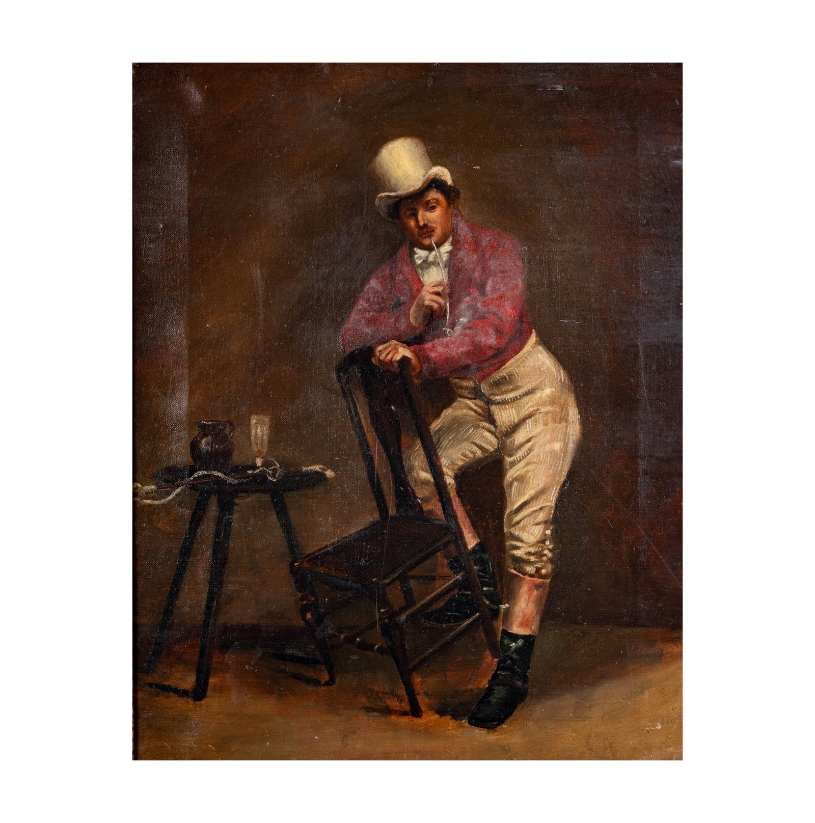English School, Man Smoking a Pipe: oil on canvas, unsigned, 20 x 16 in., frame: 24 x 20 1/4 in