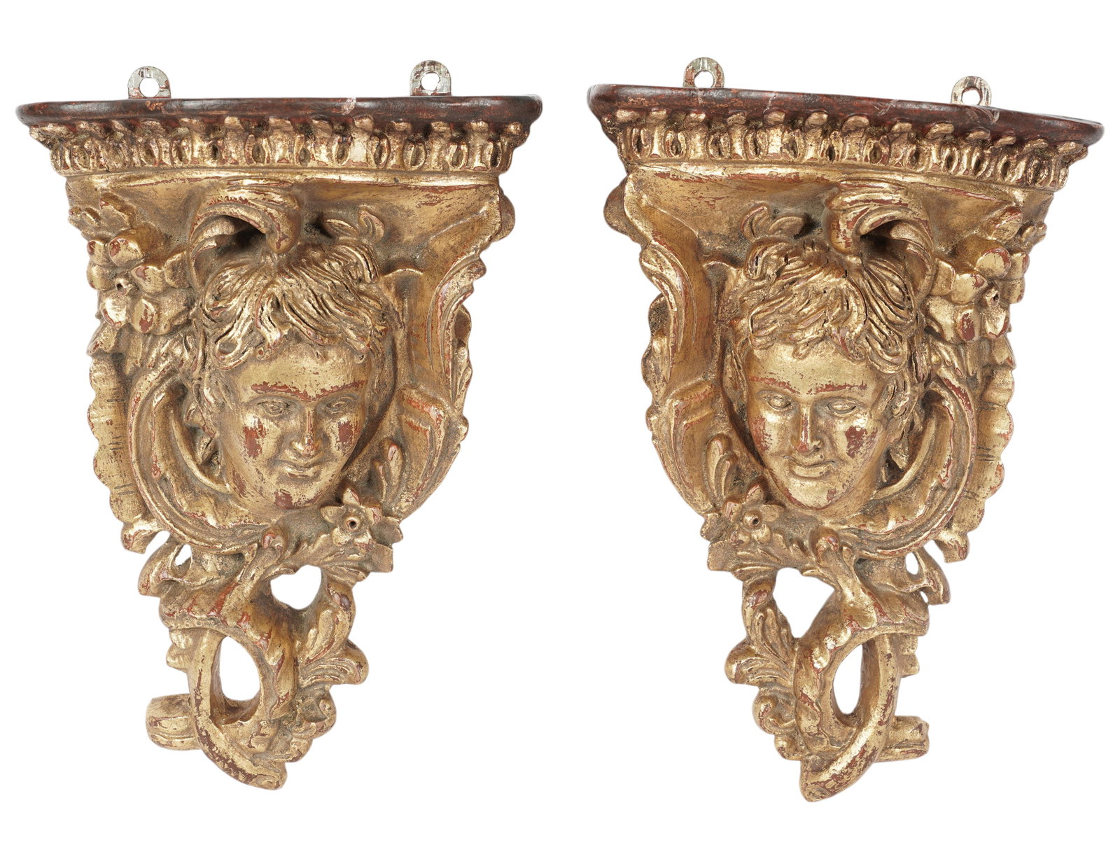 Pair of Carved Giltwood Brackets: each 14 x 10 x 4 1/4 in.