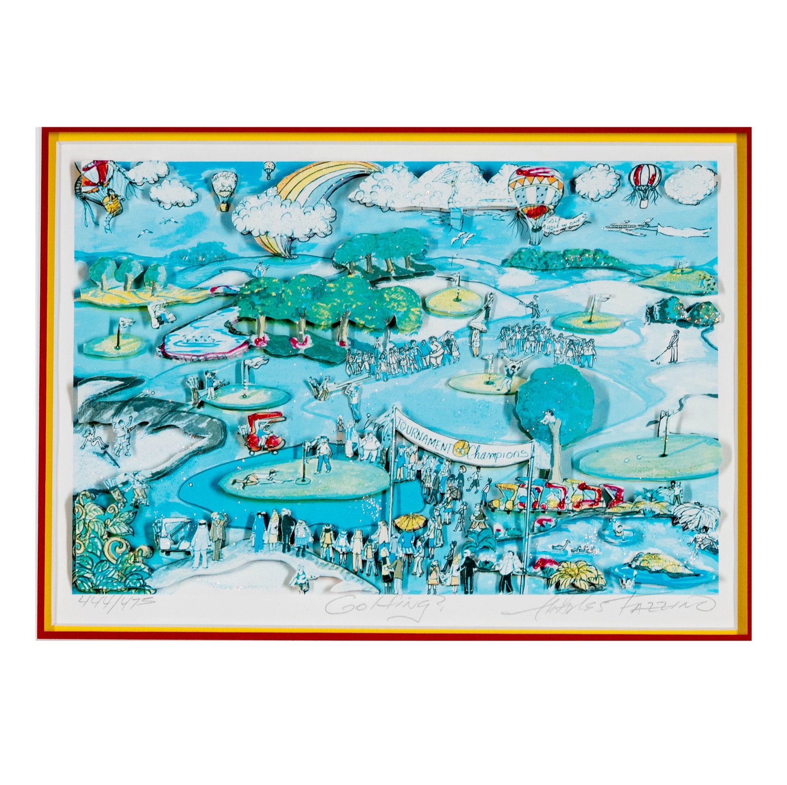 Charles Fazzino (b. 1955), Golfing: lithograph, ed. 444/475, hand-signed and numbered, Image: 6 1/4 x 9 1/2 in., Frame: 13 1/2 x 16 1/4 in.