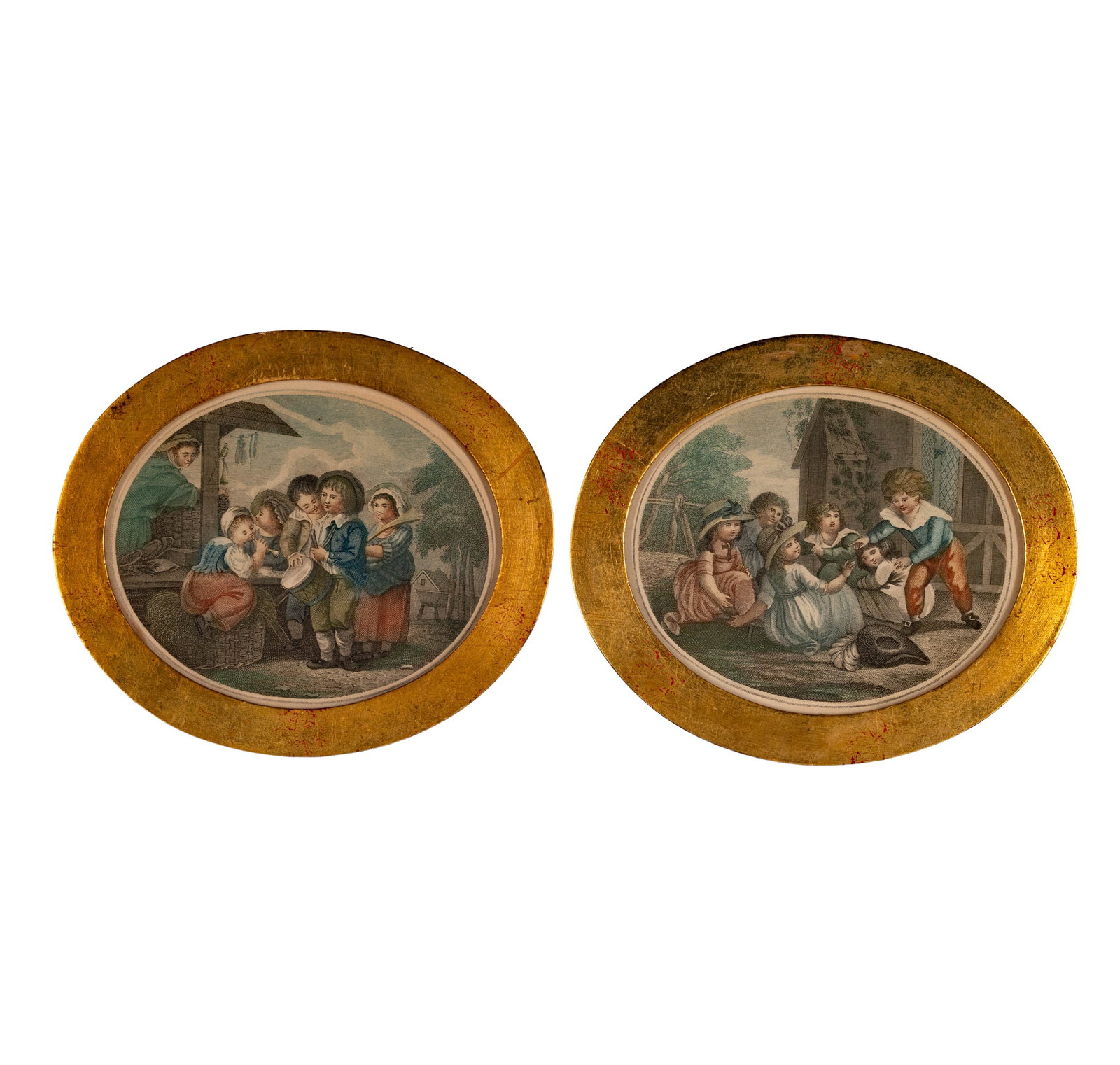 Two Colored Engravings: each frame: 7 x 8 1/2 in. (oval)