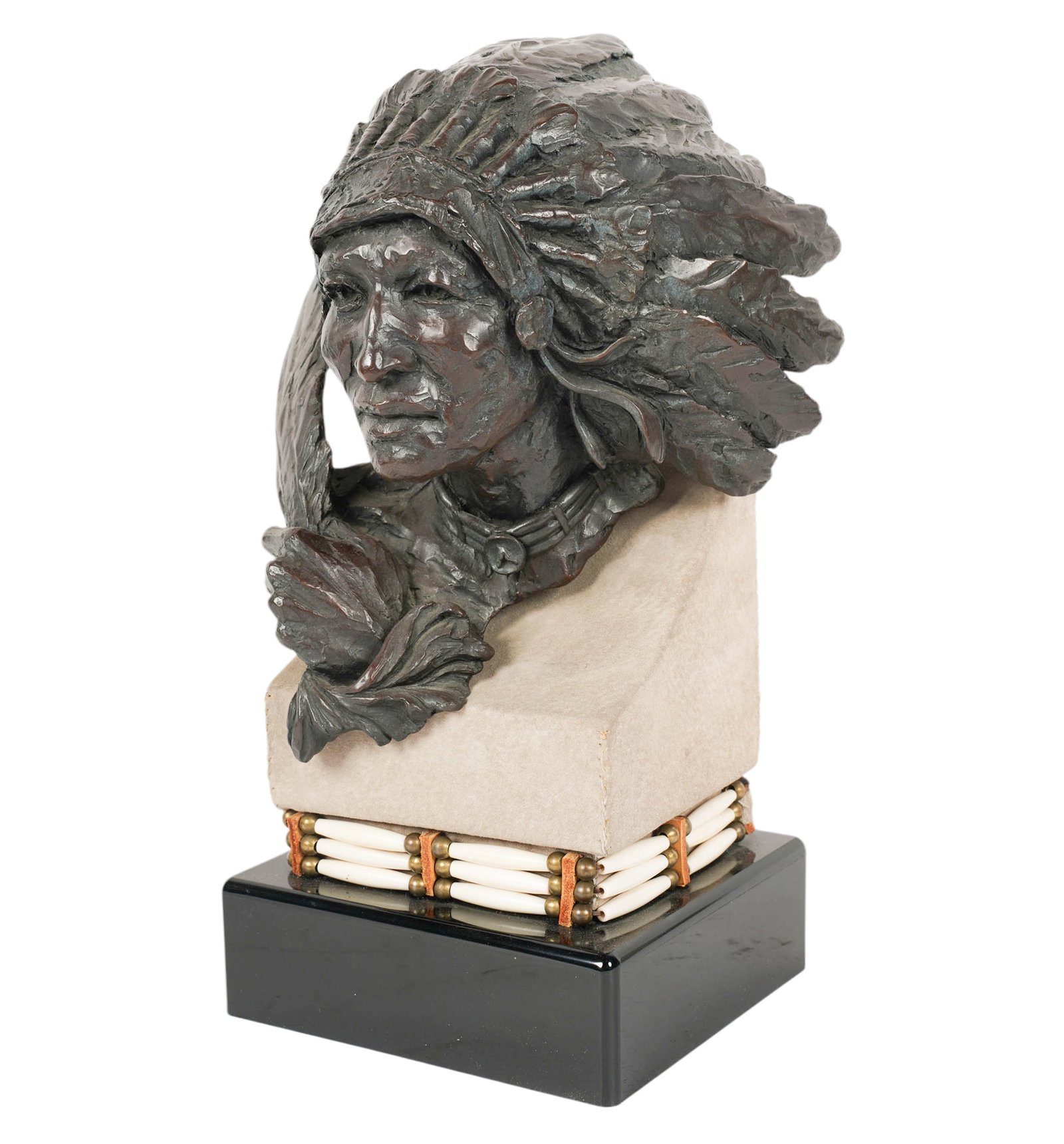 Dale Lampere (b. 1947), Native American: patinated bronze, mounted to plinth, 1984, ed. 21/100, signed, dated and numbered in casting, overall: 13 1/2 x 9 x 7 in.