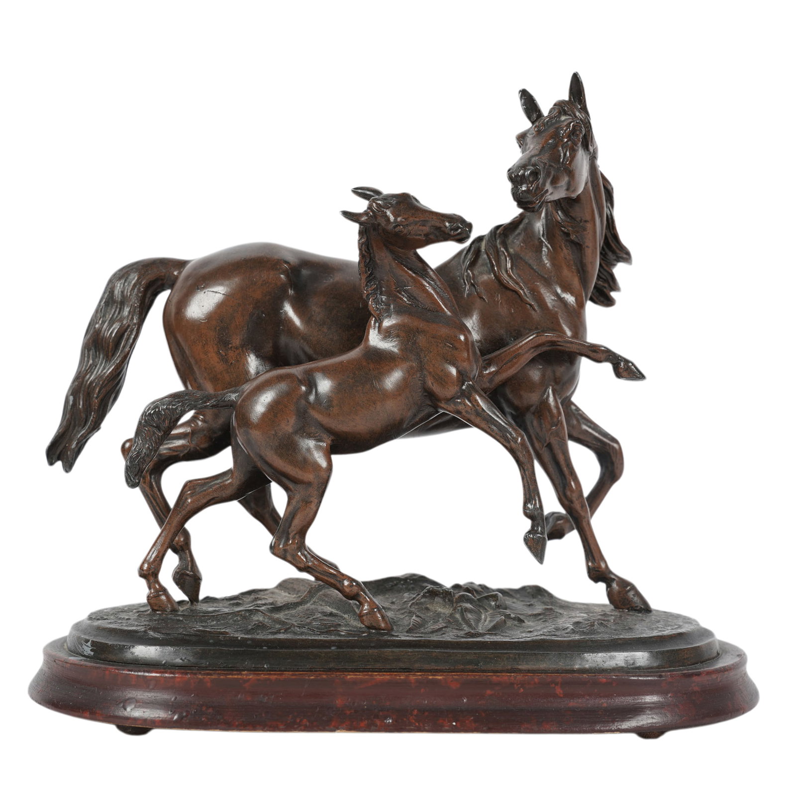 Patinated Metal Horse Group: overall: 9 1/2 x 10 1/2 x 5 in.,