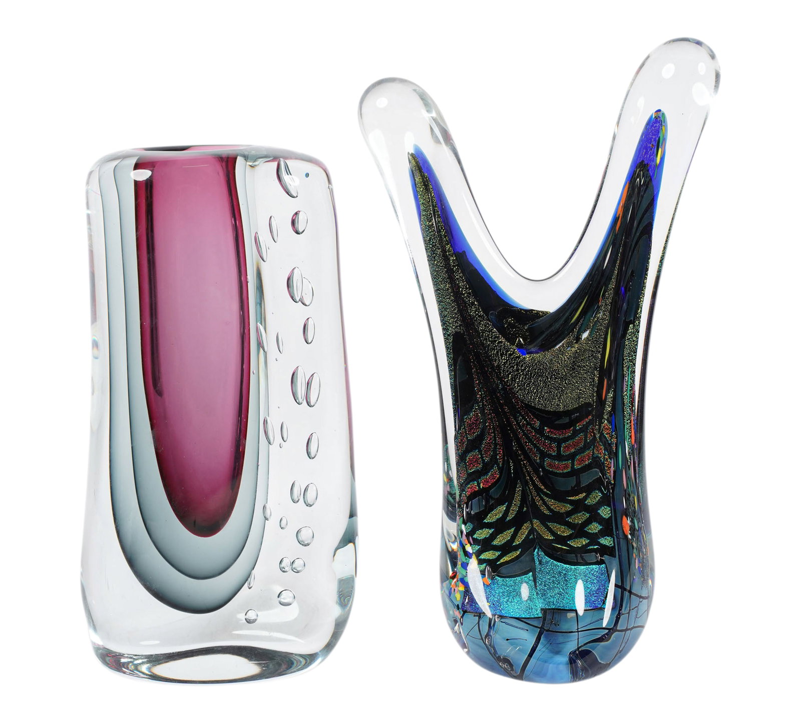 A Rollin Karg sGlass sculpture: 2005, signed and dated, 15 1/2 in. high; together with an unsigned vase