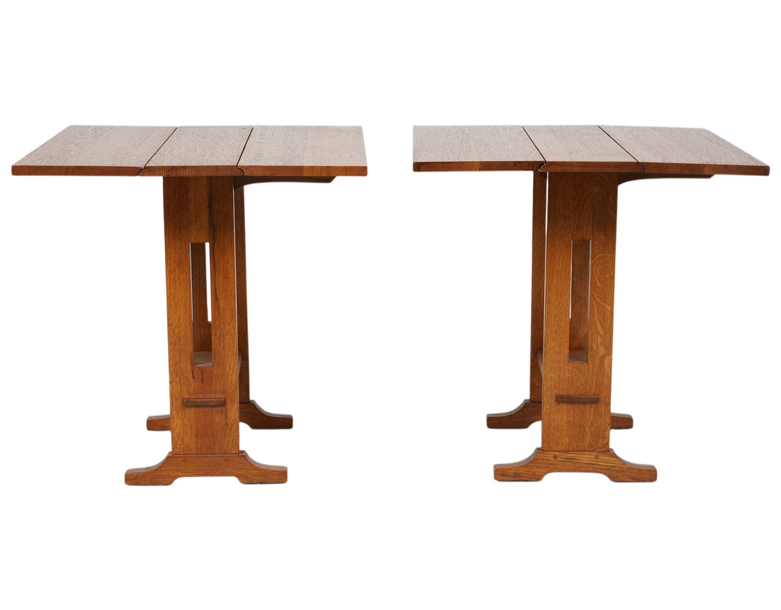 Pair of Stickley Oak Dropleaf Tables: 20th/21st century, 24 /1/2 x 24 x 7 1/2 in.