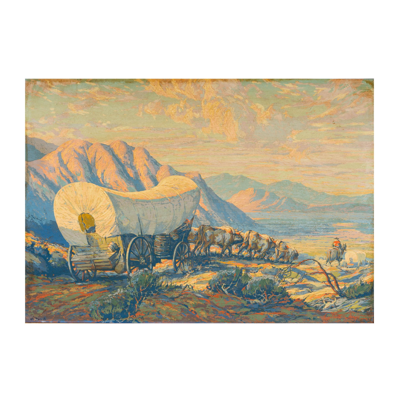 Gilbert Tonge, Covered Wagon: screenprint, 14 x 20 in., frame: 17 1/2 x 23 1/2 in.
